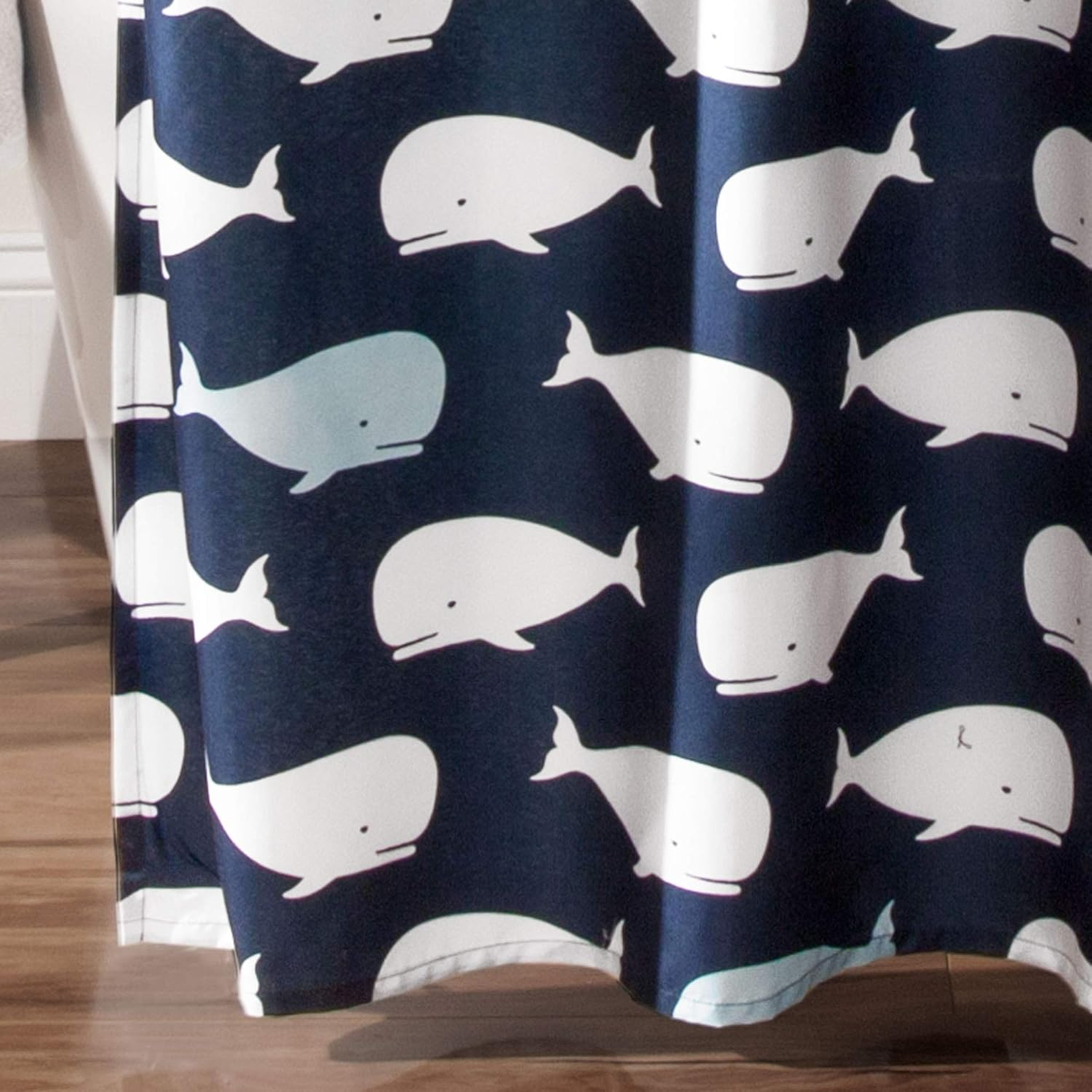 Navy and White Polyester Whale Print Shower Curtain