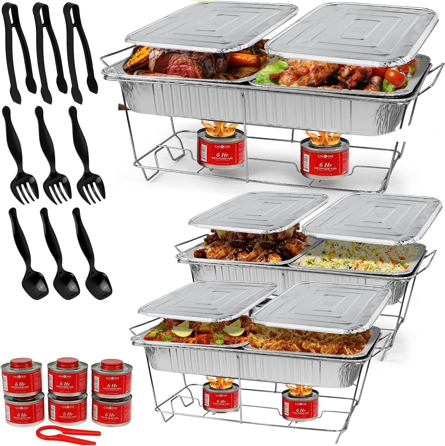 Alpha Living 70027 33-Pcs Disposable Chaffing Buffet with-Covers, Utensils, 6Hr Fuel Cans – Premium Chafing Dish Set for Events, Parties, Catering