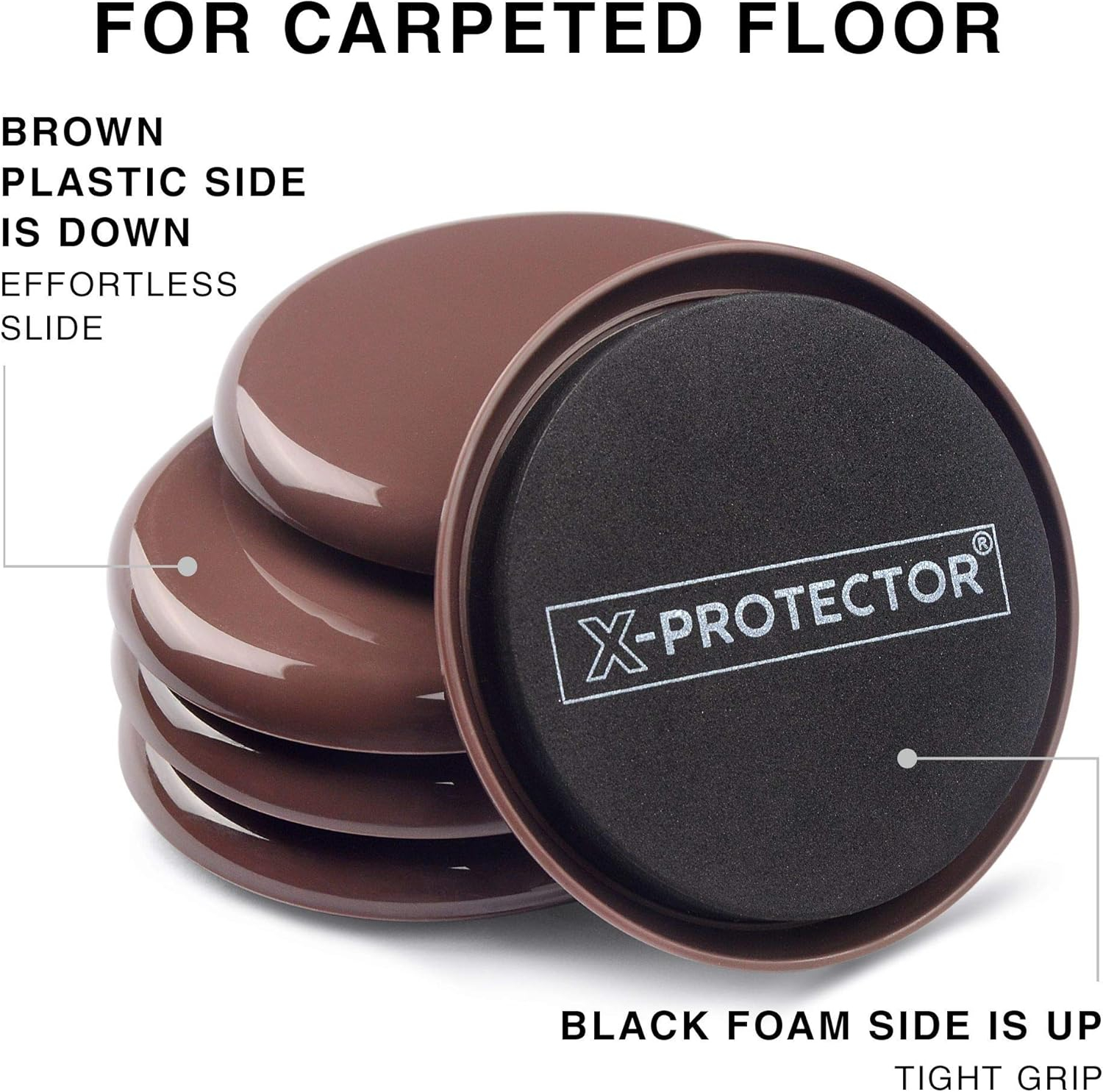 Furniture Sliders for Carpet X-PROTECTOR - 8 PCS Best Heavy Moving Pads 3 1/2" - Sliders for Furniture. Move Your Furniture Easy with Reusable Furniture Movers Sliders for Carpets!