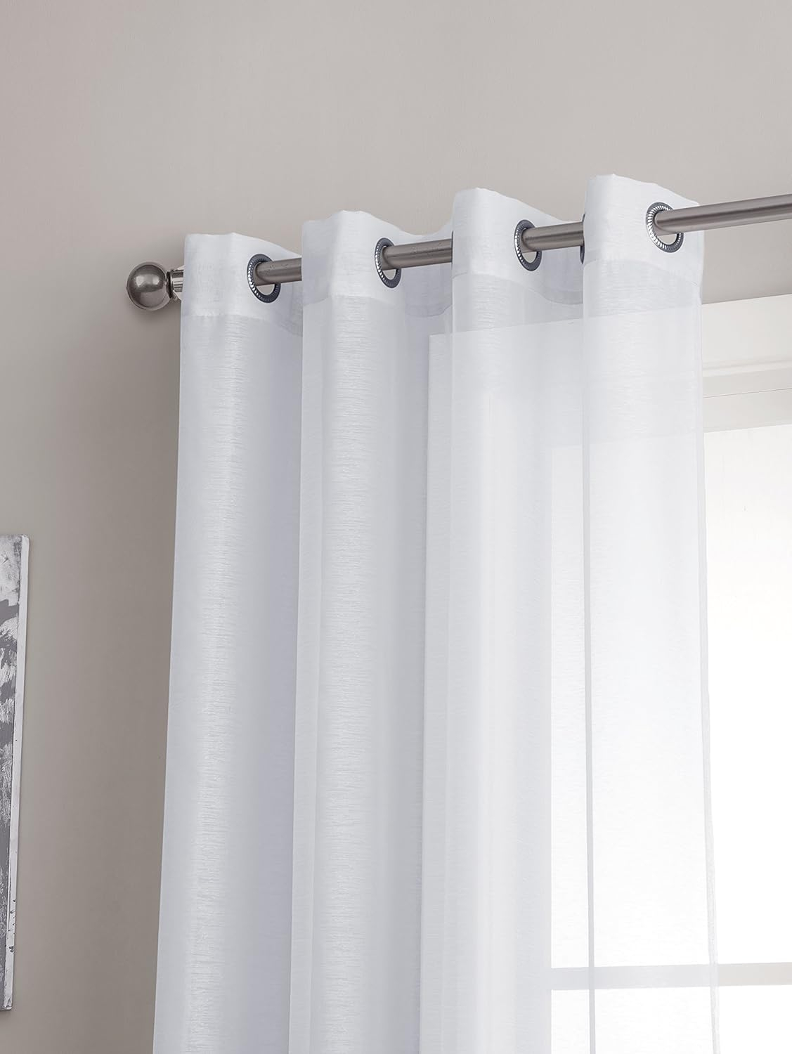 LinenZone Sheer Curtains. Faux Linen White Sheer Curtains. 2 Sheer Curtain Panels in Package. Elegant 108 Inch Curtains for Living Room, Bedroom, Kitchen, Nursery (Karina 54 x 108)