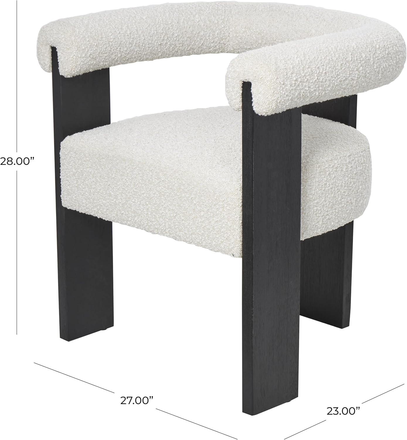 White Polyester Curved Back Modern Accent Chair with Black Wood Frame