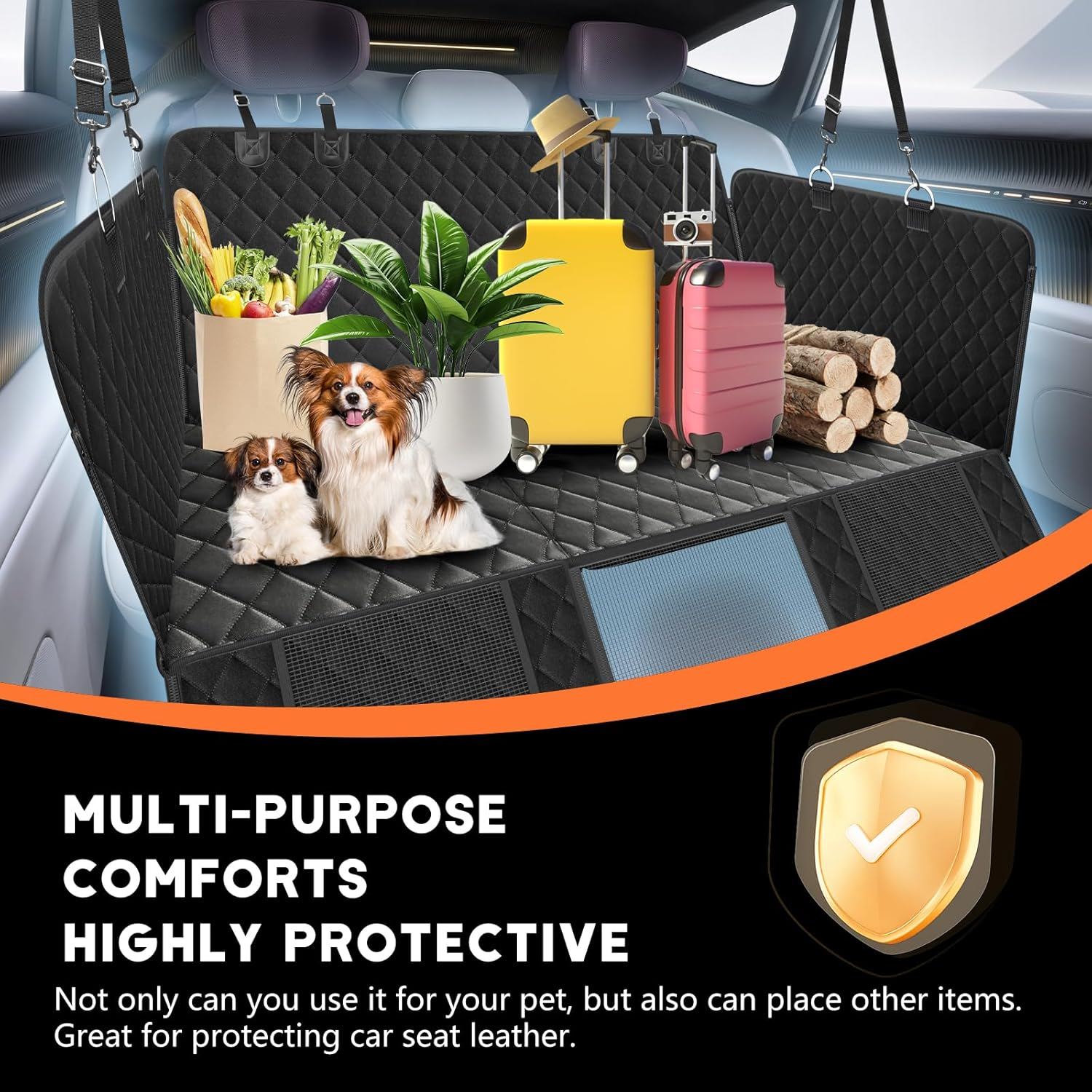 Dog car seat Cover for Back seat 2025 Upgraded 100% Waterproof and Scratch Resistant Rear Seat Hard Bottom Extension - Dog Car Seat Holds Up to 400 lb Pet for Cars, Trucks and SUVs (Black)