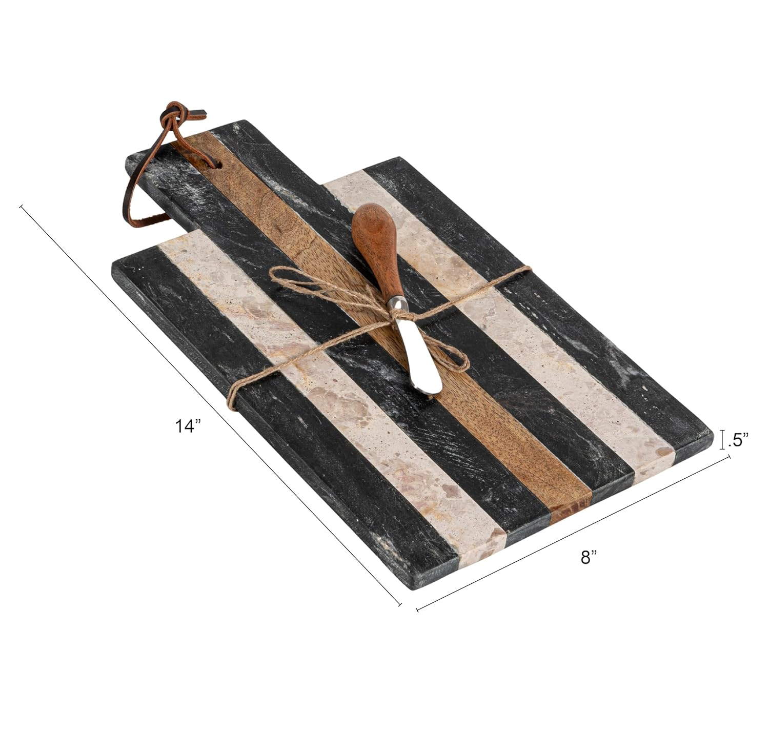Striped Black and Beige Marble Rectangular Cheese Board Set with Knife