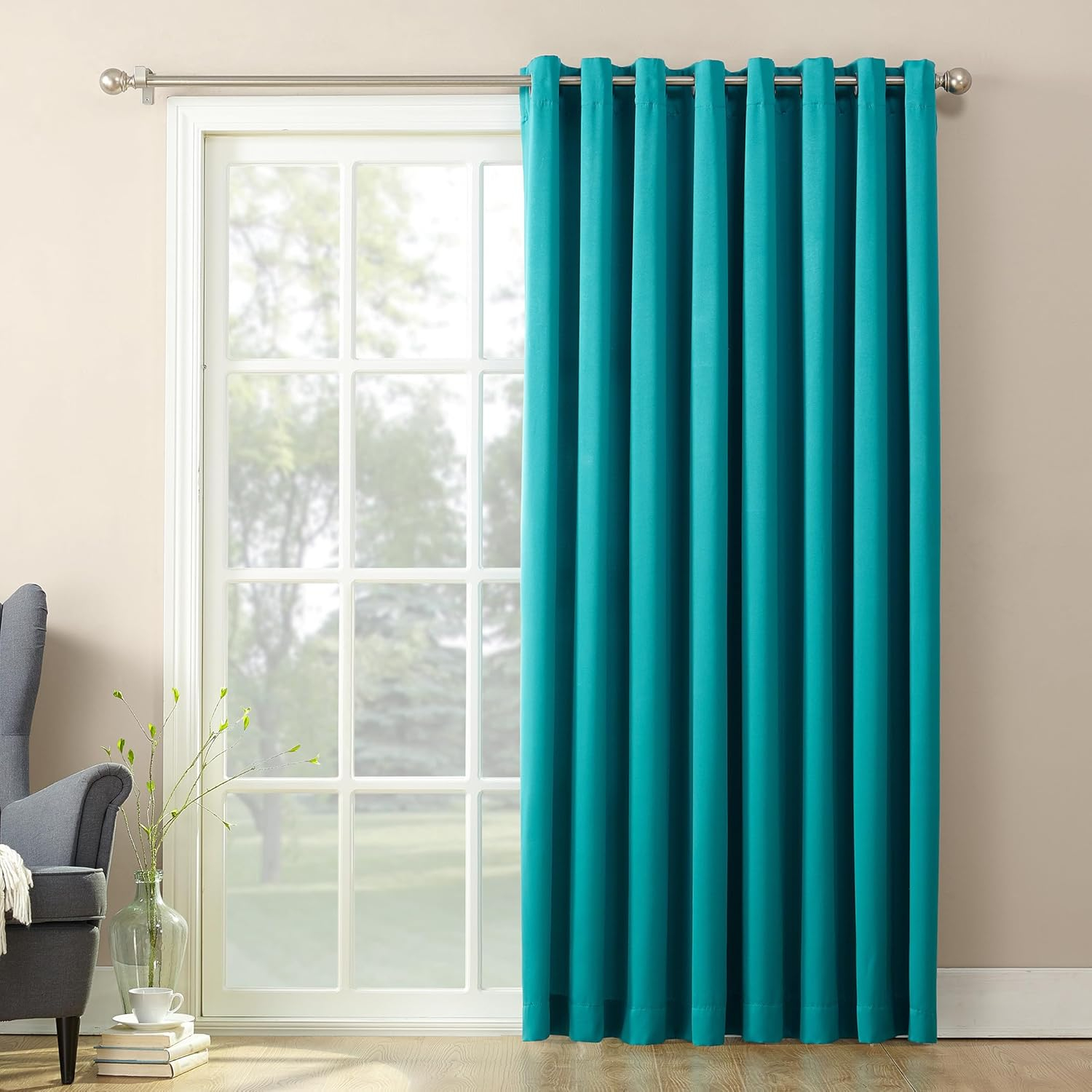 Sun Zero Bartlett Grommet Room Darkening Extra Wide Patio Curtain Panel, 100"x84", Marine