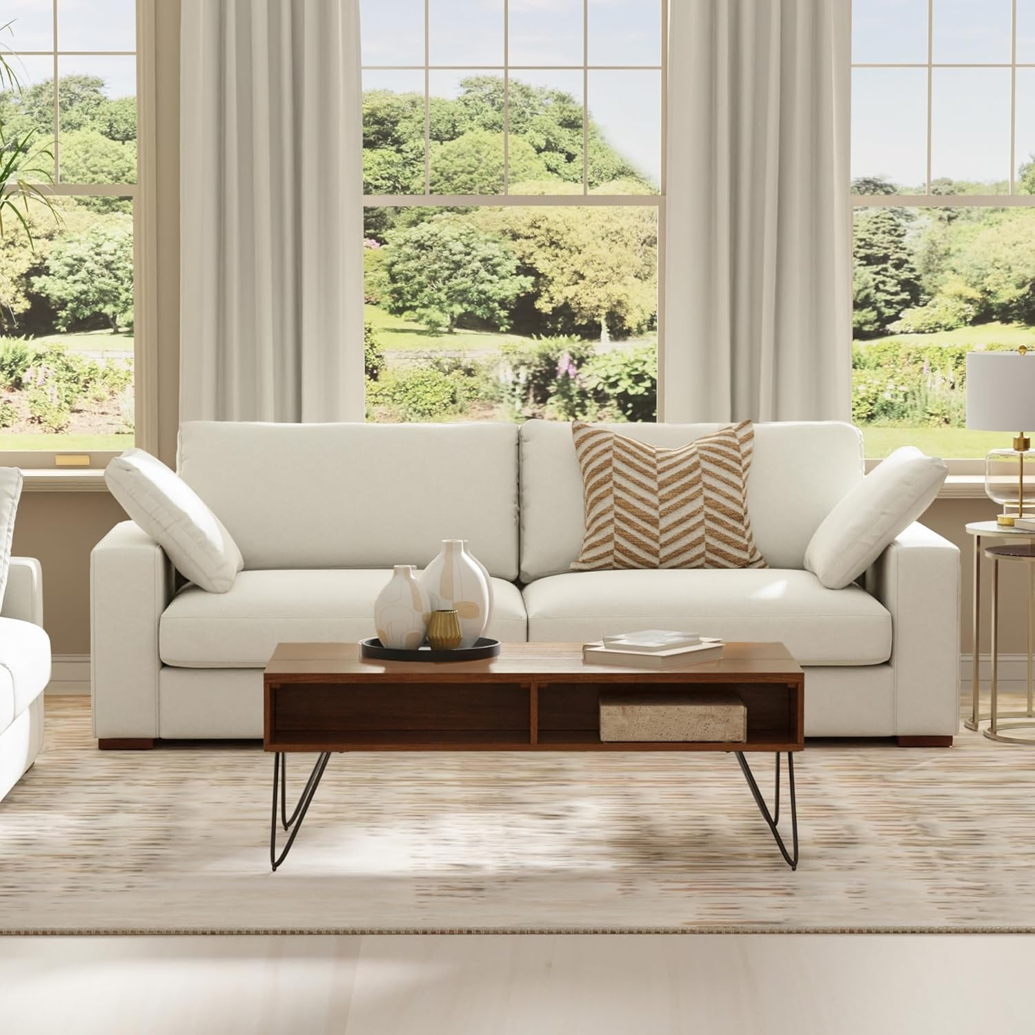 Charlie 96" Beige Performance Fabric Deep Seater Sofa