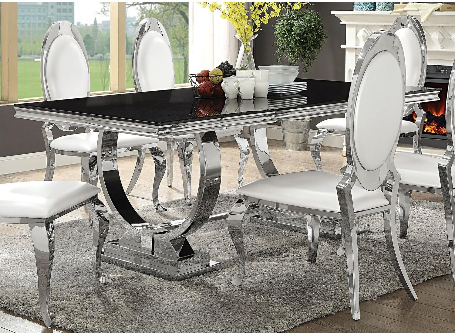 Coaster Rectangular Glass Dining Table with Swooping Double-Hoop in Black