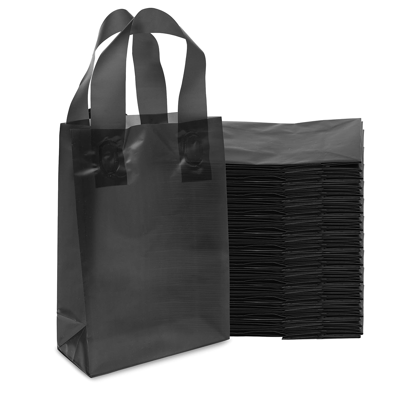 Black Frosted Plastic Gift Bags with Handles, 6x3x9 inches