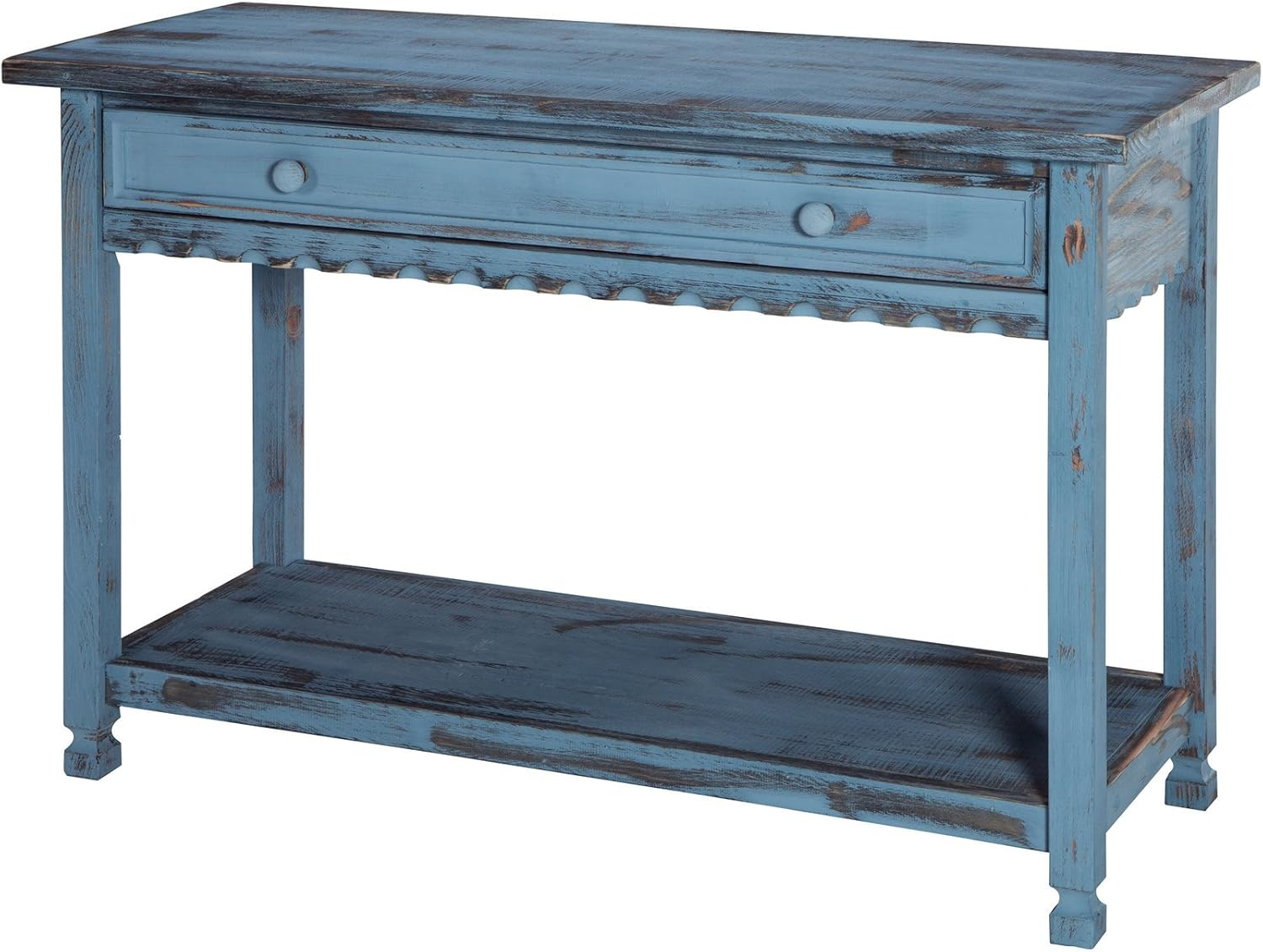 Alaterre Furniture Country Cottage Media/Console Table, Solid Pine Wood Perfect for Living Room, Entryway, Hallway, Blue Antique Finish