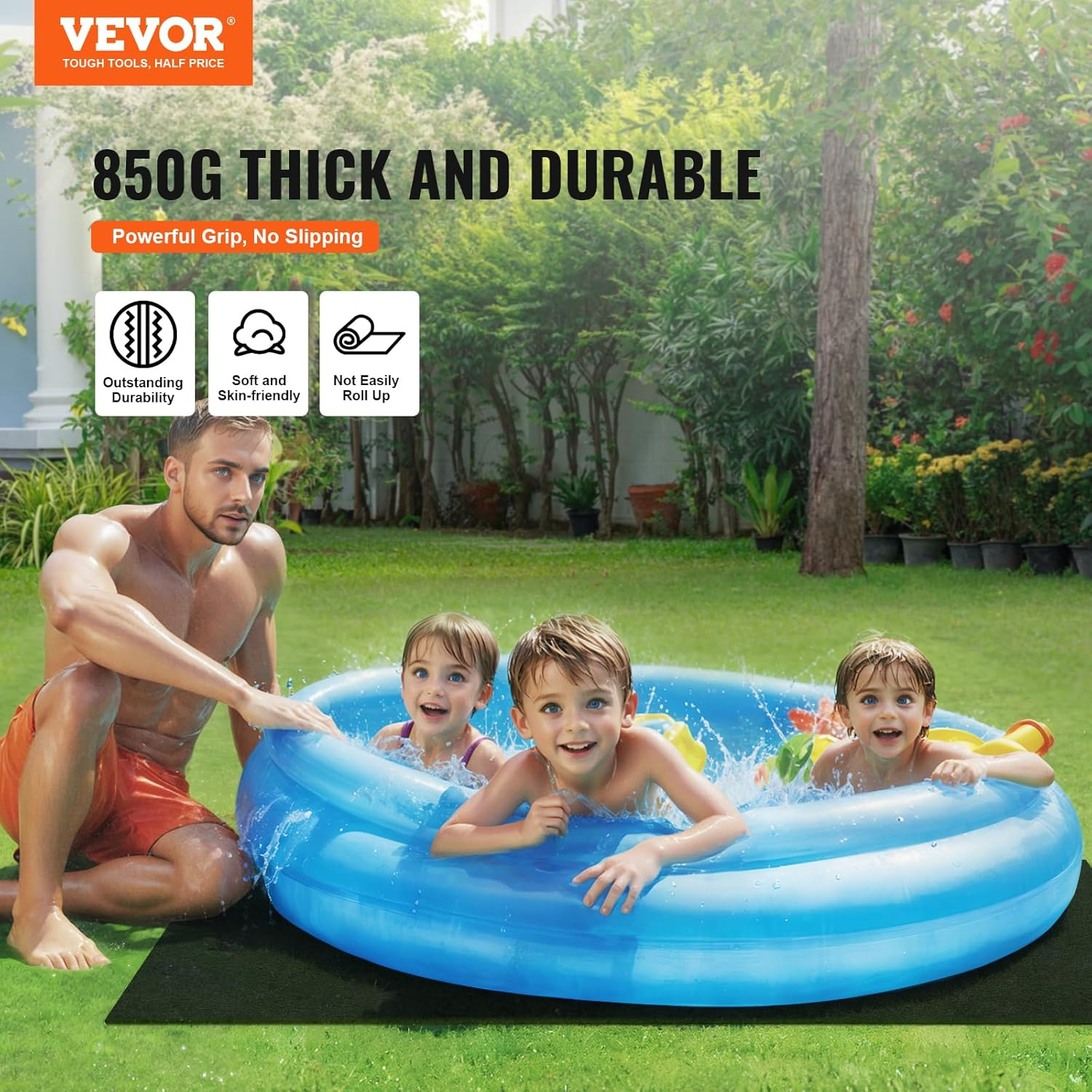 VEVOR 74 x 72 Inch Hot Tub Mat, Extra Large Inflatable Hot Tub Pad, Waterproof Slip-Proof Backing, Absorbent Spa Pool Ground Base Flooring Protector Mat Reusable Outdoor & Indoor, Also for Car Repair