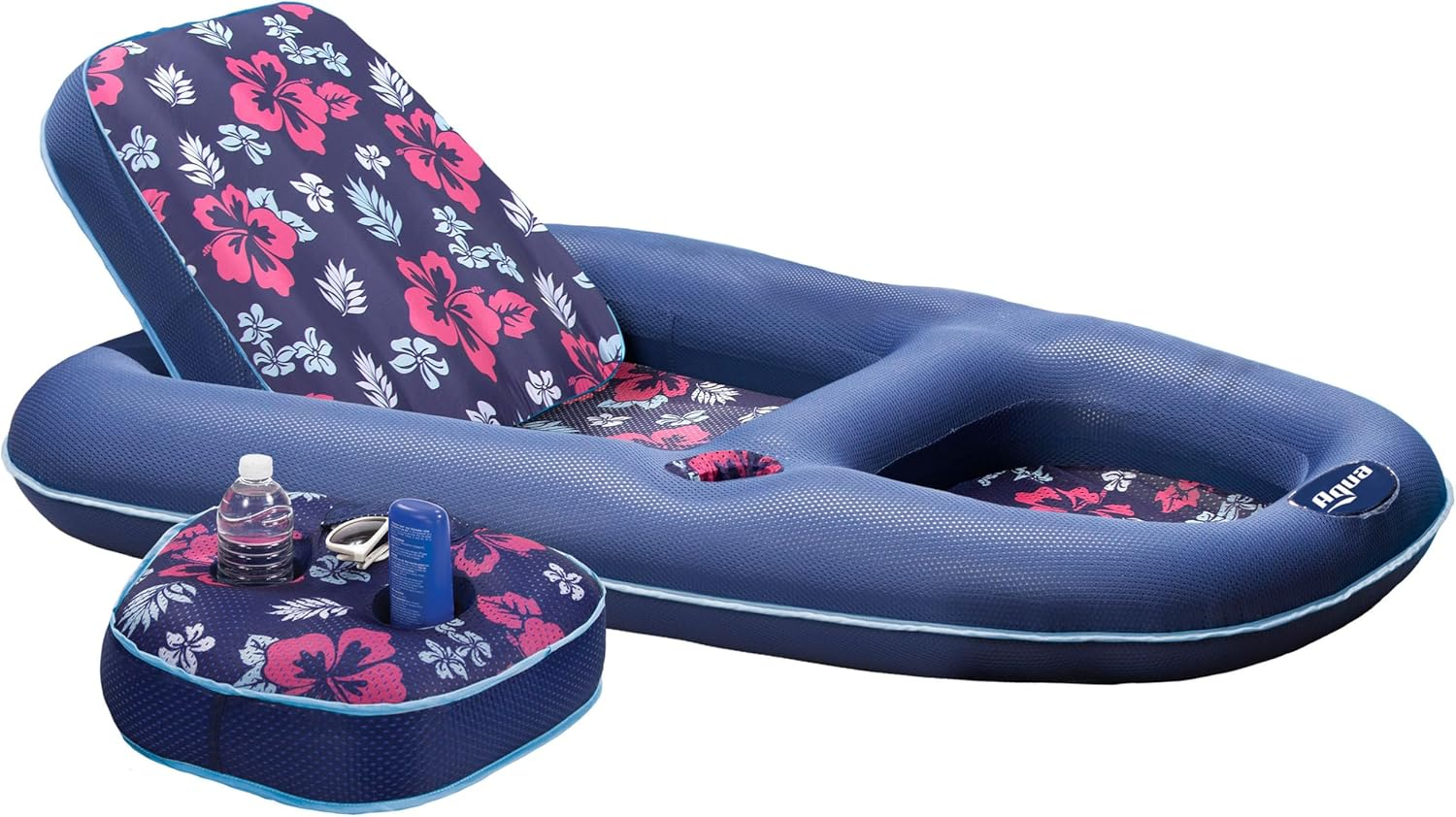 Aqua Leisure Campania Convertible 2 in 1 Pool Float Lounge/Caddy, Navy Hibiscus