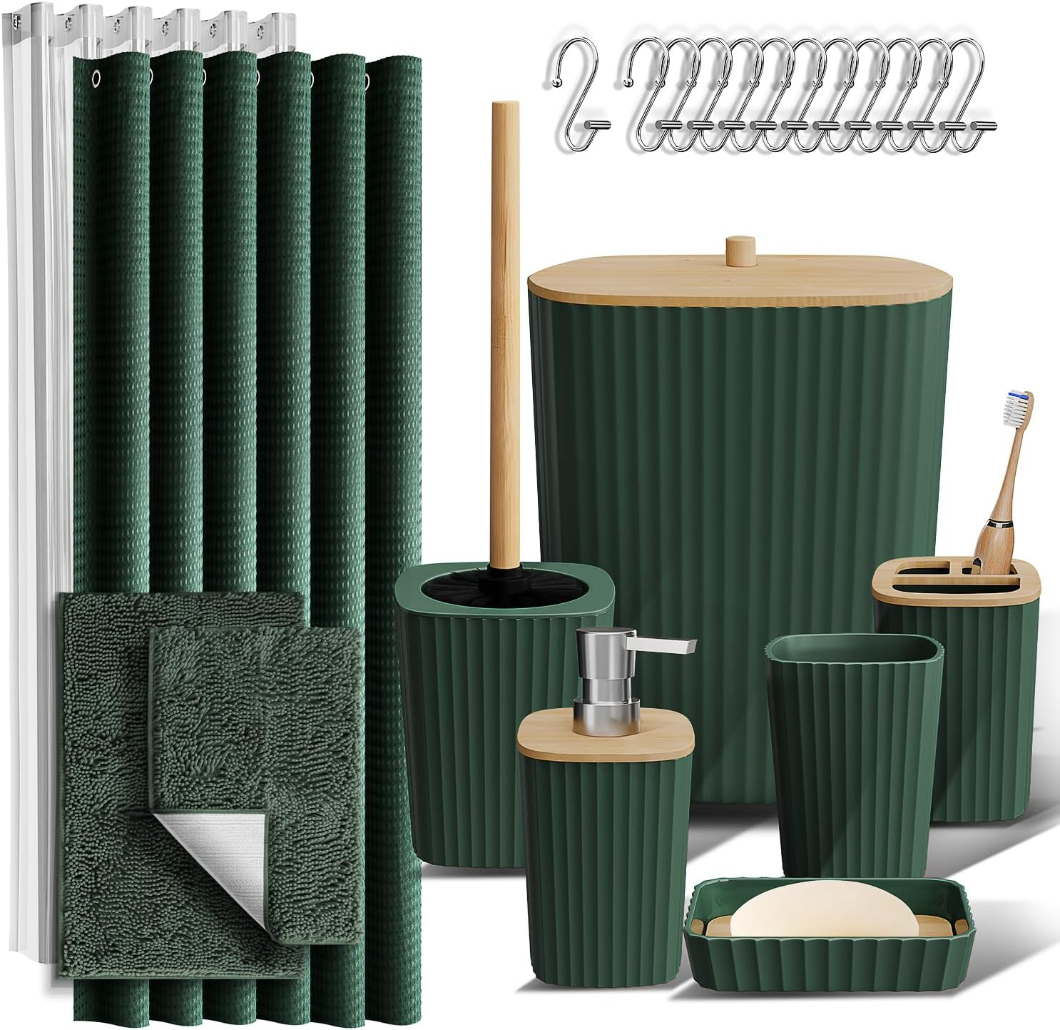 Hunter Green 22-Piece Waffle Texture Polyester Bathroom Accessories Set