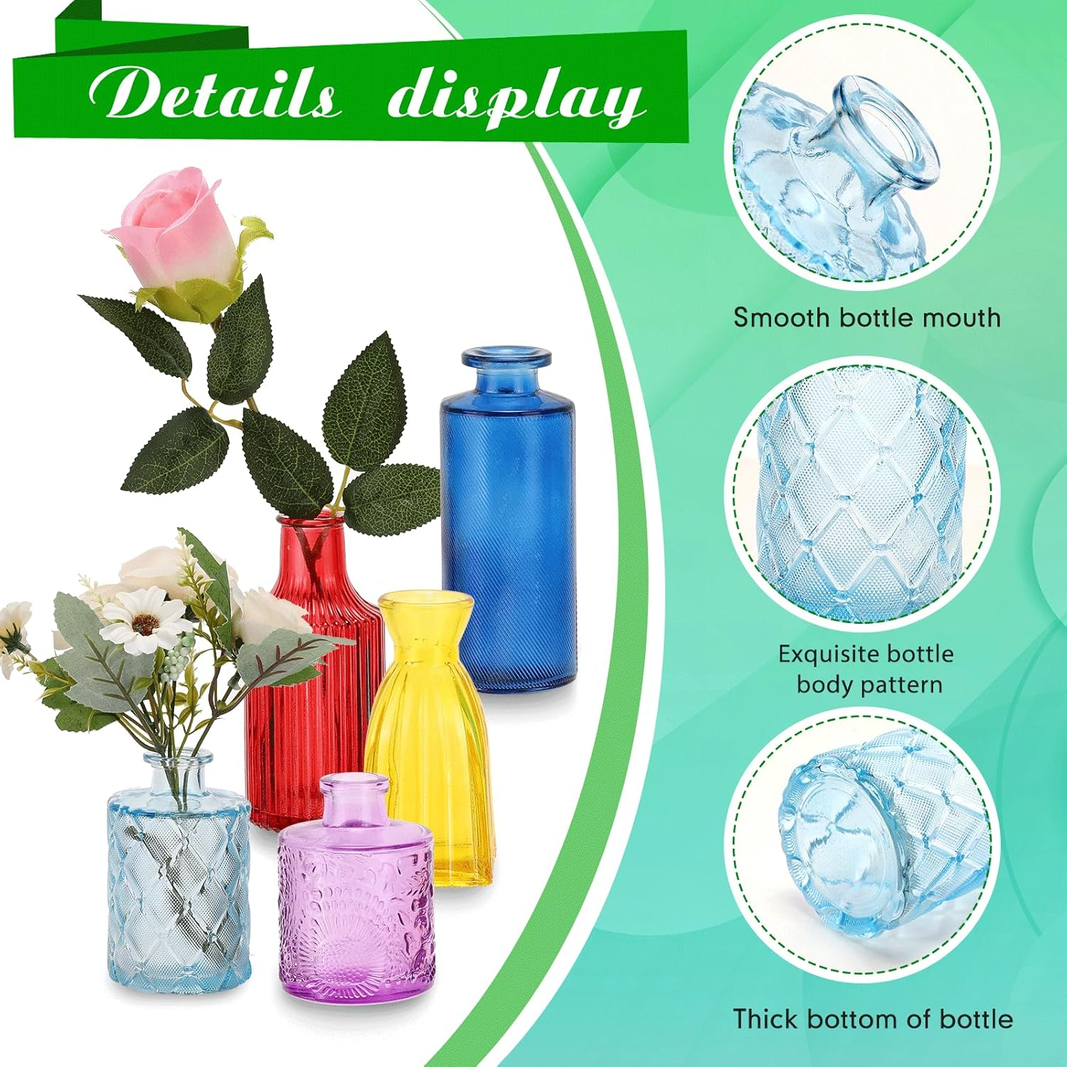 Yaomiao 30 Pcs Vases Bulk Colored Flower Glass Vases Bud Vintage Colored Glass Bottles Colorful Rustic Embossed for Home Wedding Table Decorations Gifts (Bright Color)
