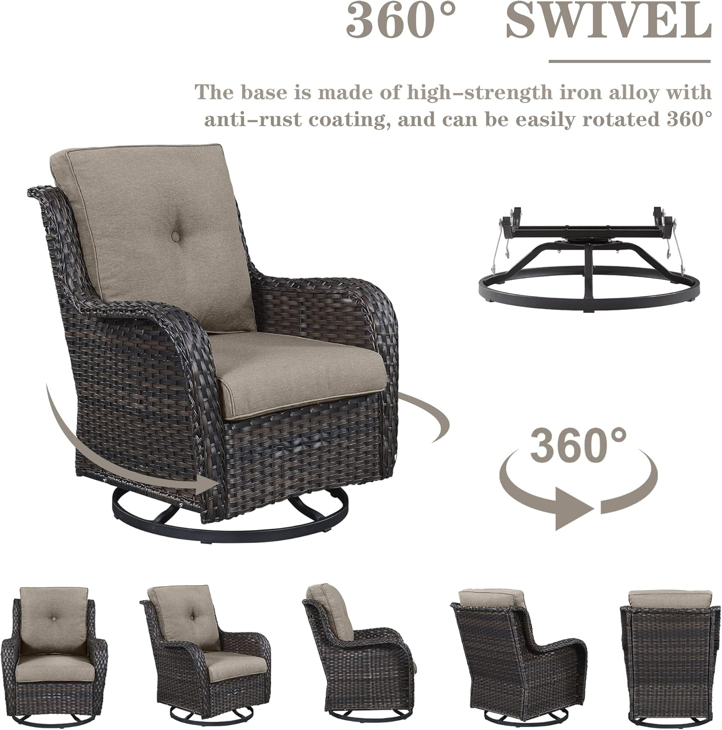 Outdoor Swivel Rcoker Patio Chairs - Outdoor Swivel Patio Chairs Set of 2 Wicker Chair Patio Furniture Sets with Covered Cushion for Porch Deck Balcony Garden, Gray