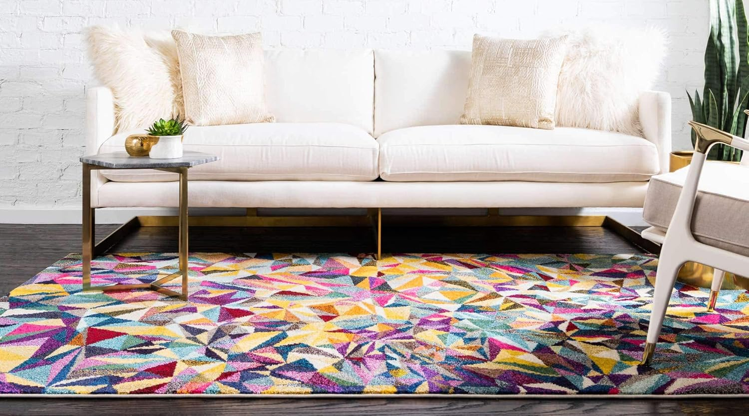 Unique Loom Estrella Collection Geometric, Triangles, Bright Colors, Abstract, Modern Area Rug, 7 ft x 10 ft, Multi/Beige