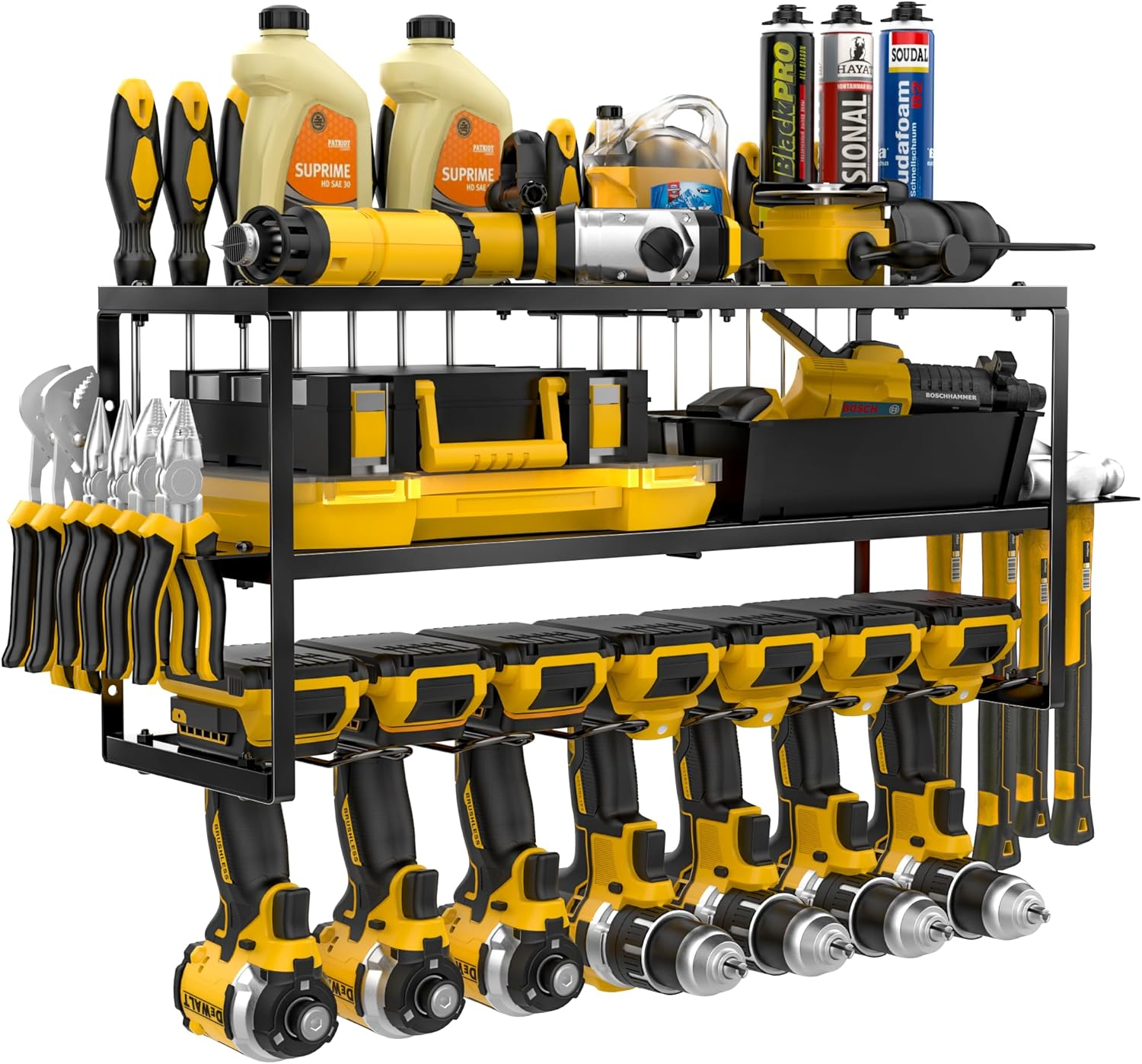 Power Tool Organizer, 7 Drill Holder for Tool Organizer, Storage and Organization for Garage, Heavy Duty Metal Tool Shelf Utility Rack for Cordless Power Tools Suitable for Pegboard/Workshop