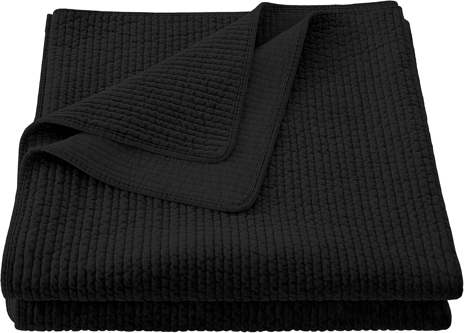HiEnd Accents Stonewashed Cotton Velvet Quilt, Queen Size, Black Solid Color, Classic Traditional Rustic Style Luxury Bedding, Soft Lightweight Bed Cover