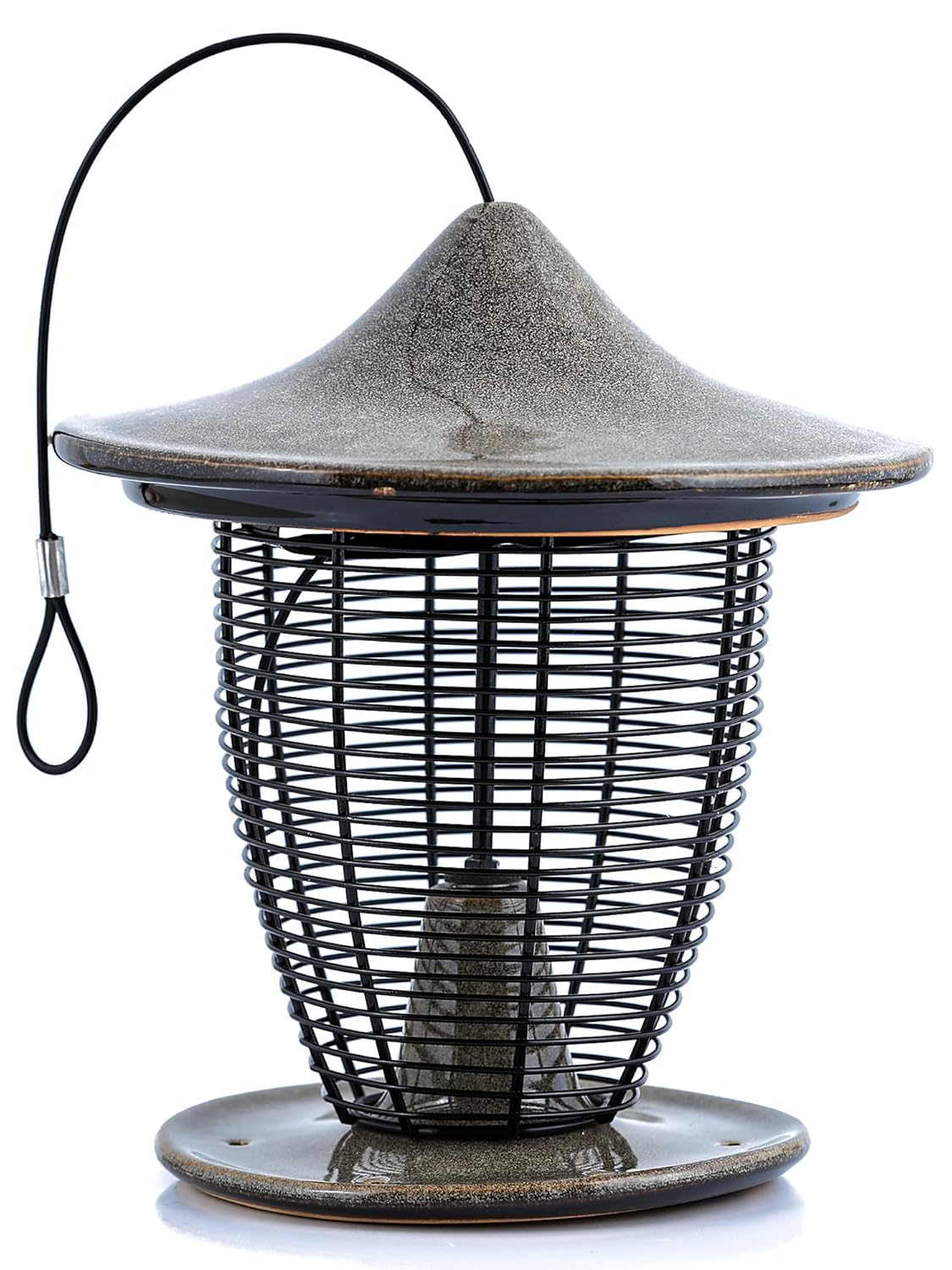 10 in. Sandy Granite Ceramic Feeder With Cage
