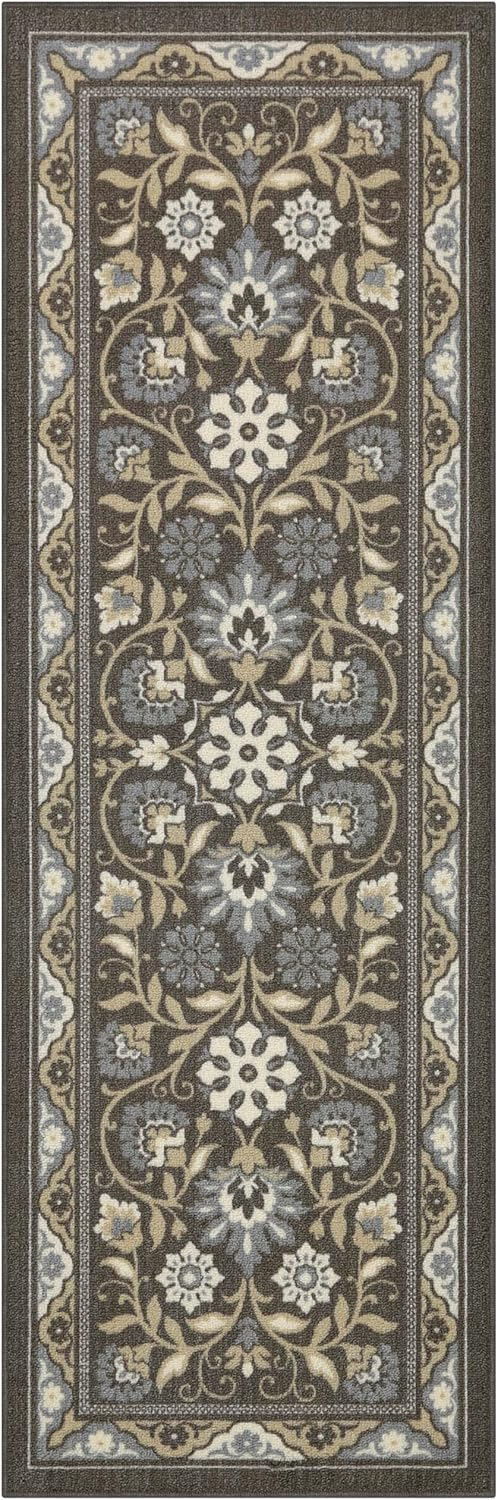 Maples Rugs Florence Traditional Swirl Gray Washable Hallway Runner Rug, 2' x 6'