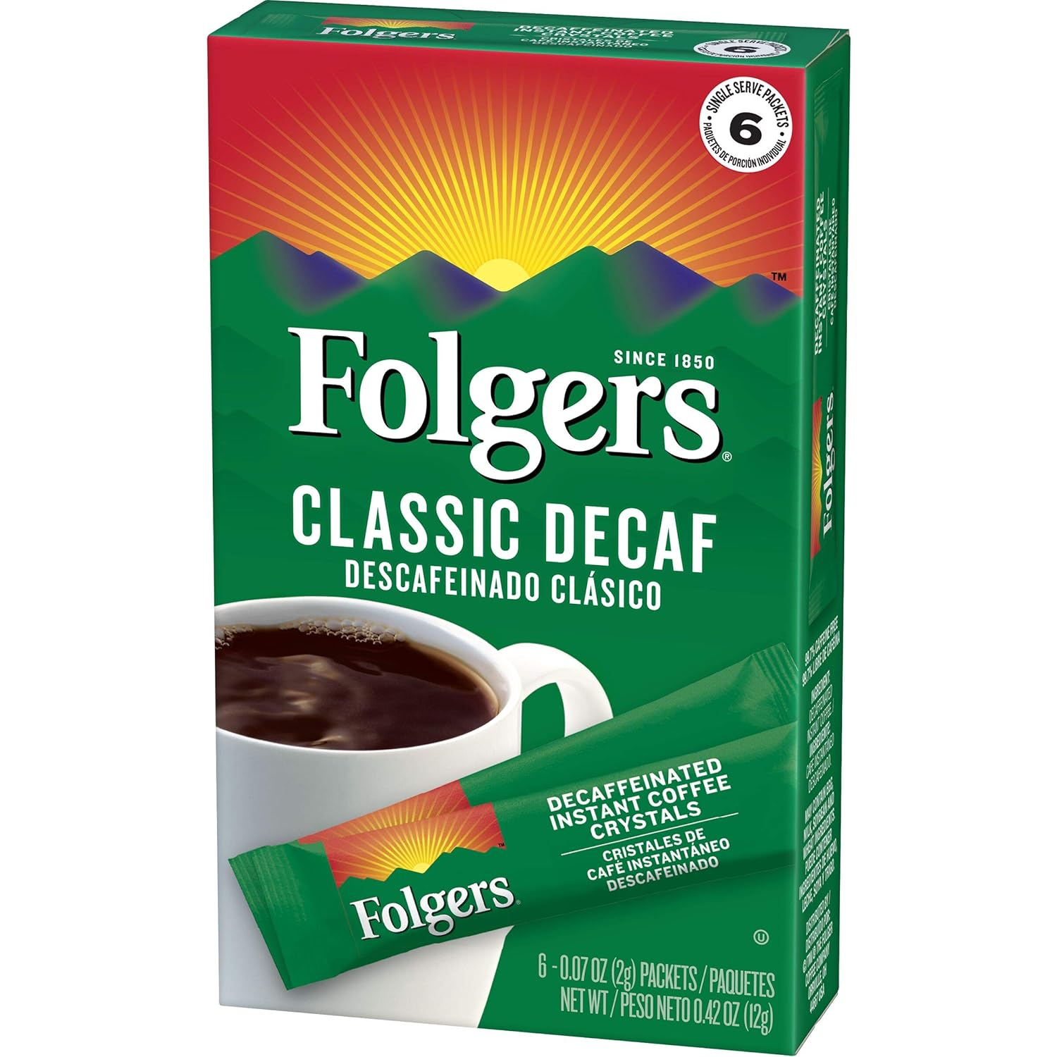 Folgers Classic Decaf Medium Roast Instant Coffee Packets