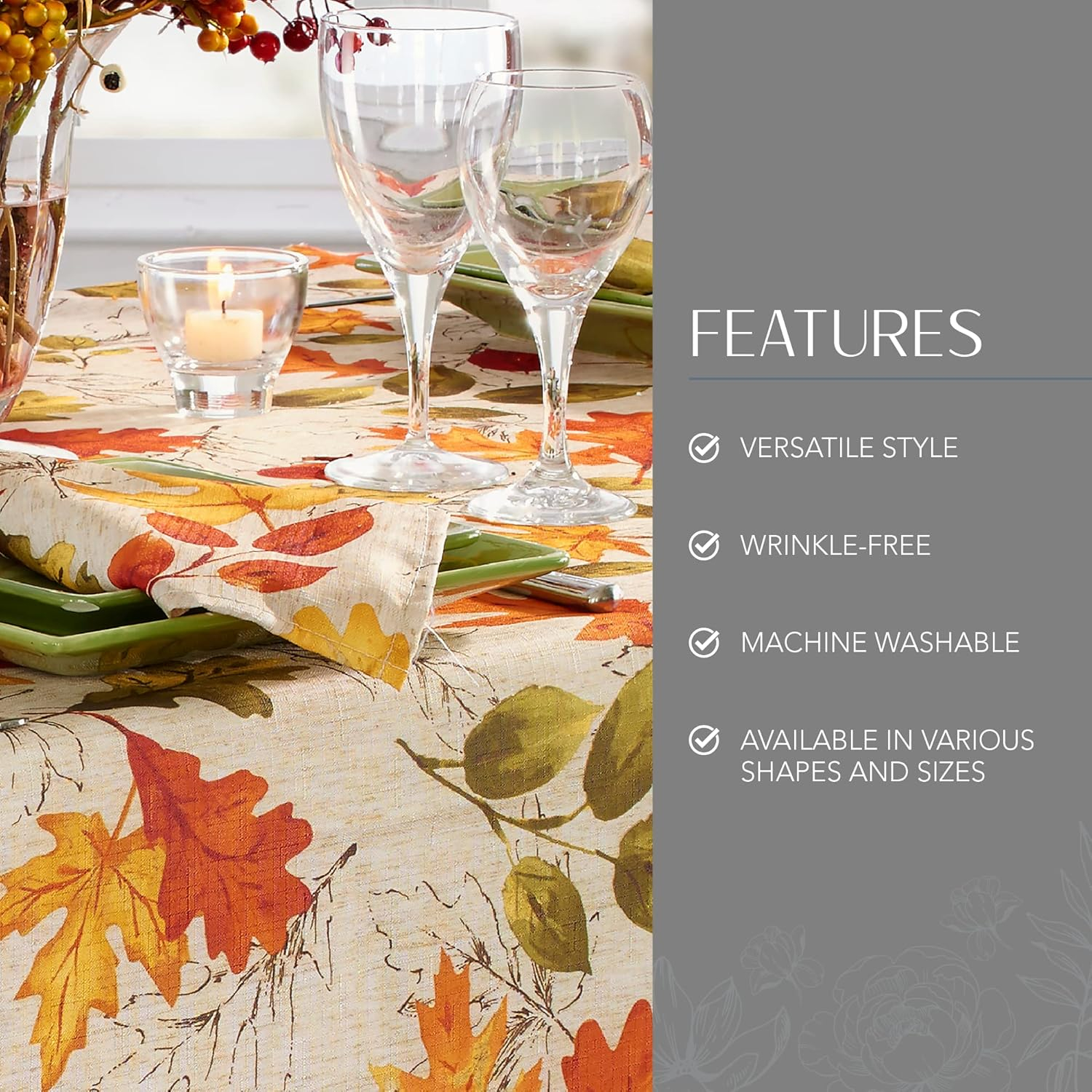 Elrene Home Fashions Autumn Leaves Fall Printed Wrinkle Resistant Tablecloth, Holiday Table Cover for Formal or Everyday Use, 60"x120" Oblong/Rectangle