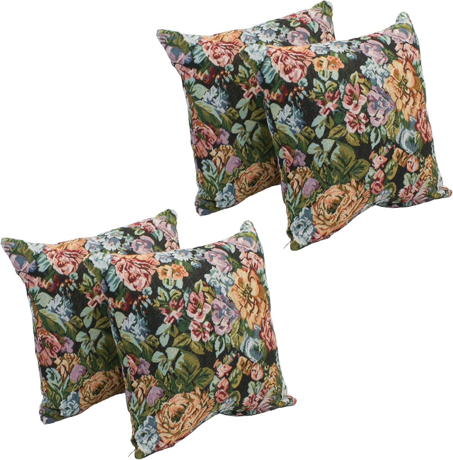 Blazing Needles 17" Potpourri Floral Tapestry Throw Pillows, Set of 4