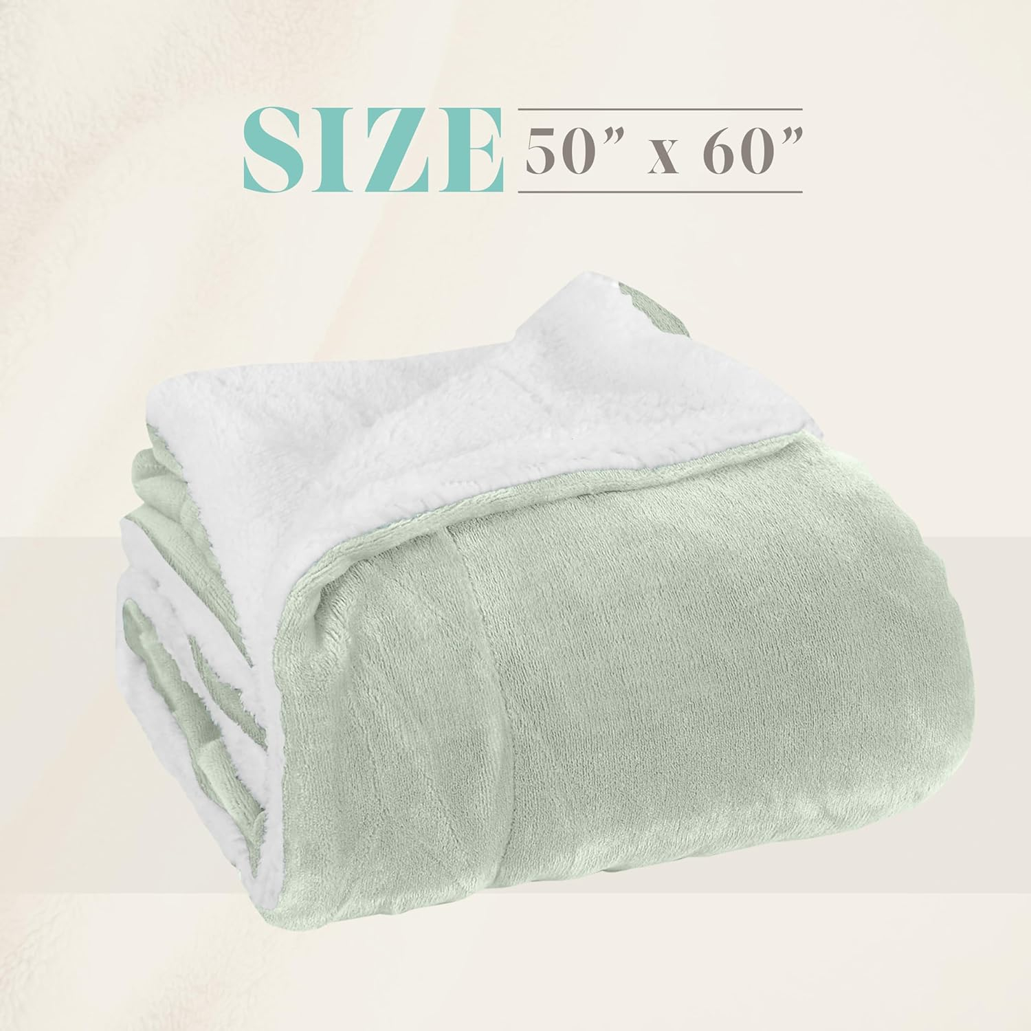 Elegant Comfort Reversible and Plush Flannel Fleece Sherpa Throw- Lightweight Soft and Cozy- All Season Decorative Throw, Perfect for Lounging, 50 x 60 inches, Mint Green