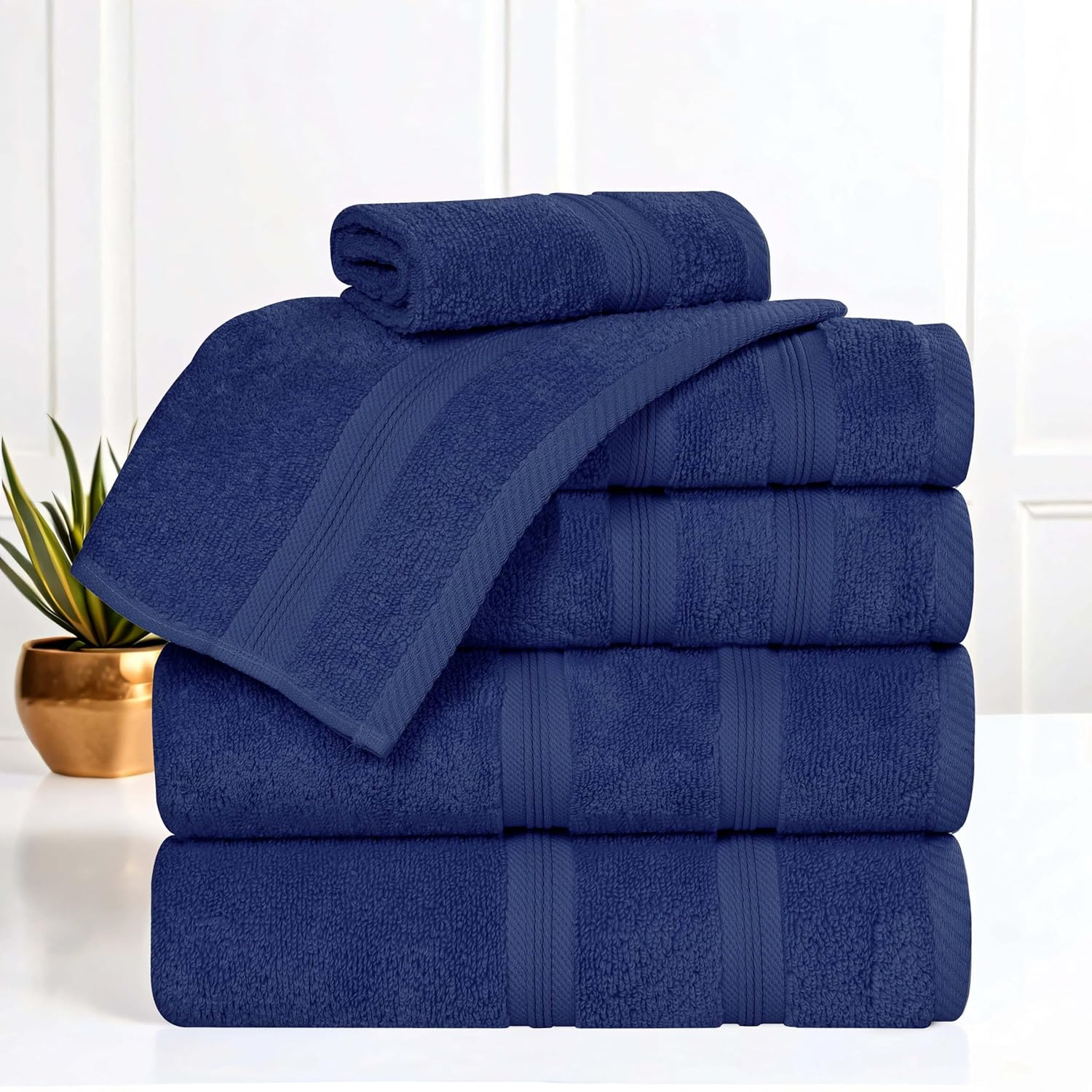 Superior Smart Dry 3-Piece Zero Twist Cotton Towel Set, Navy Blue