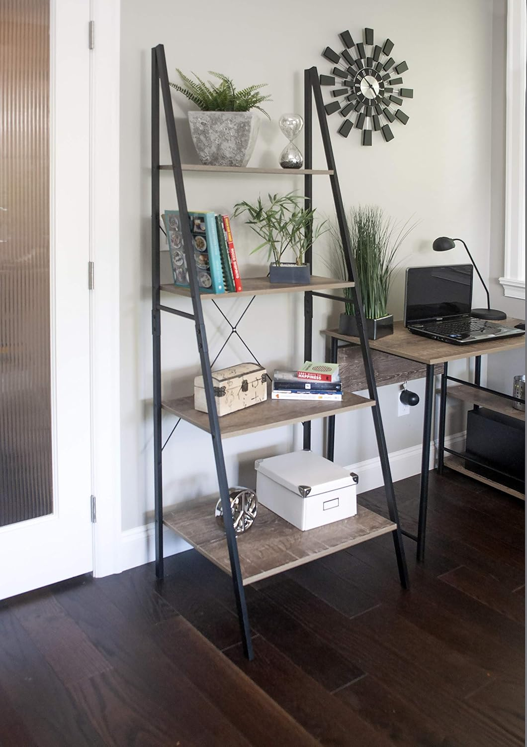 Tribeca Industrial A-Frame Ladder Shelf in Weathered Brown