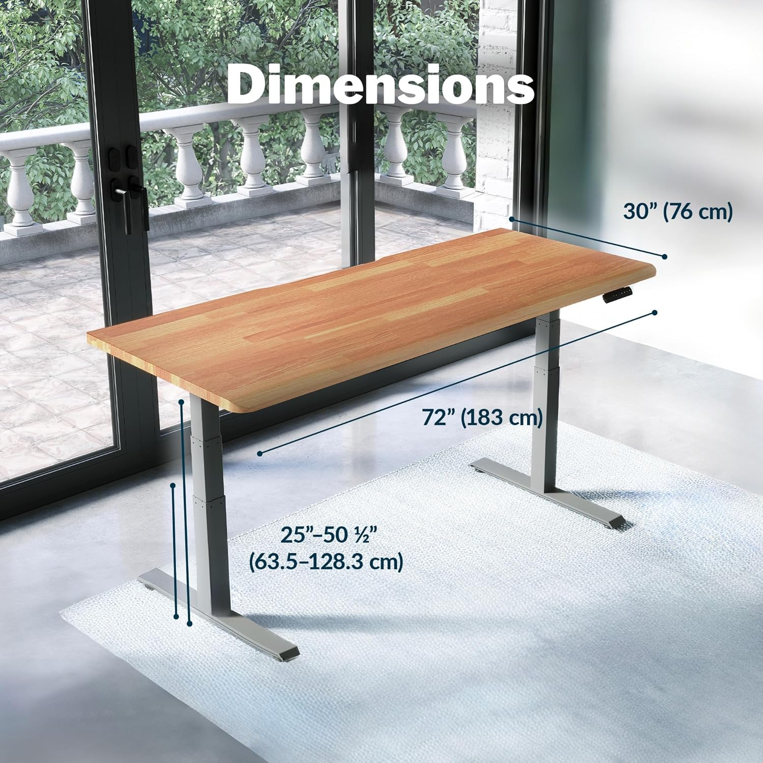 Vari 72x30 ComfortEdge Electric Standing Desk- Varidesk Butcher Block Adjustable Work Desk for Home Office- Sloped Ergonomic Front Edge, Stable T-Style Legs, Easy Assembly- 2 Packages