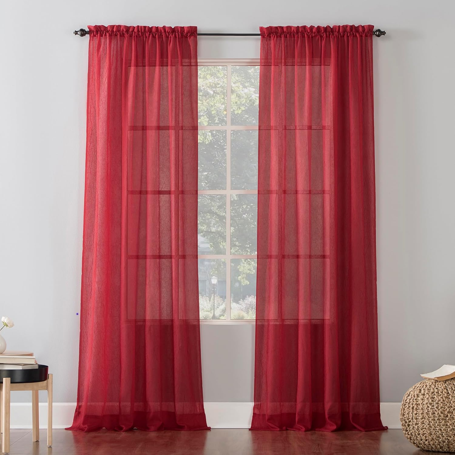 No. 918 Jillian Crushed Voile Sheer Rod Pocket Curtain Panel, 51" x 108", Red