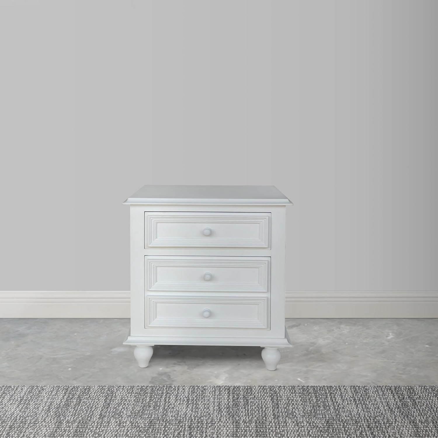 White Wooden 2-Drawer Nightstand with Tapered Legs