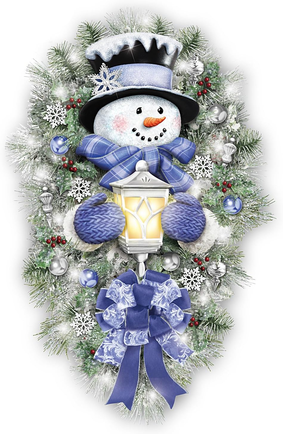 The Bradford Exchange "A Warm Winter Welcome" Lighted Wreath Snowman Christmas Decoration by Thomas Kinkade 24-Inches