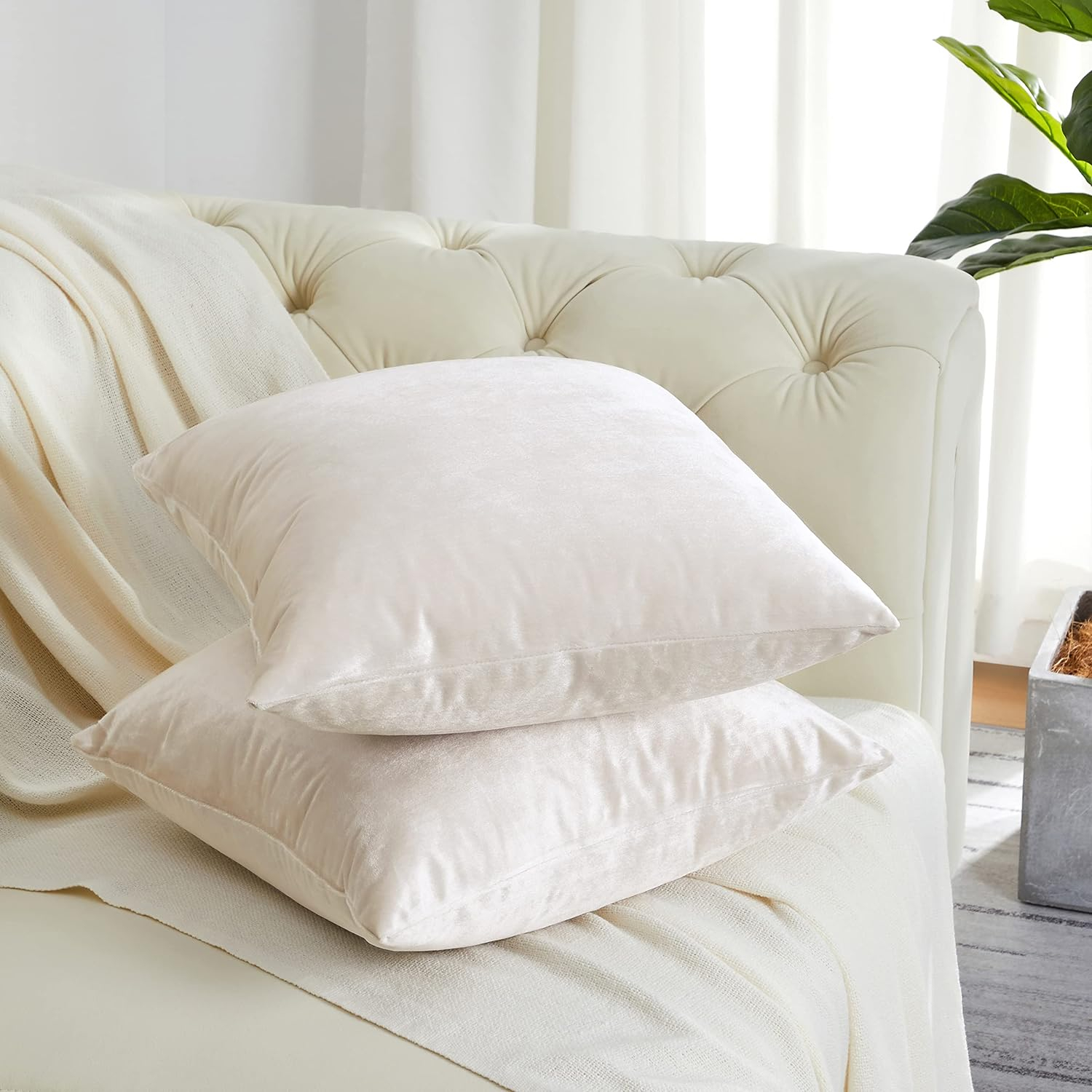 Set of 2 20x20" Patterned Boucle Pillow Covers Decorative Pillows for Living Room Bed Soft Accent Pillow Cases Cream
