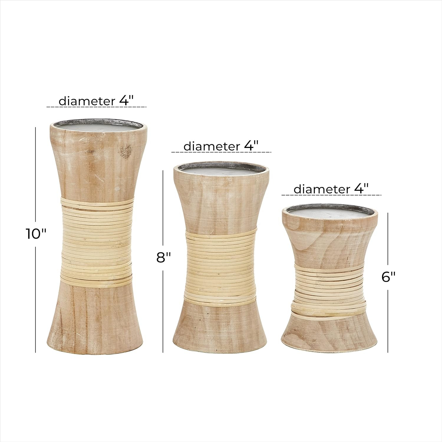 DecMode Indoor 10", 8", 6"H Coastal Wood Candle Holder, Brown, 3 - Pieces