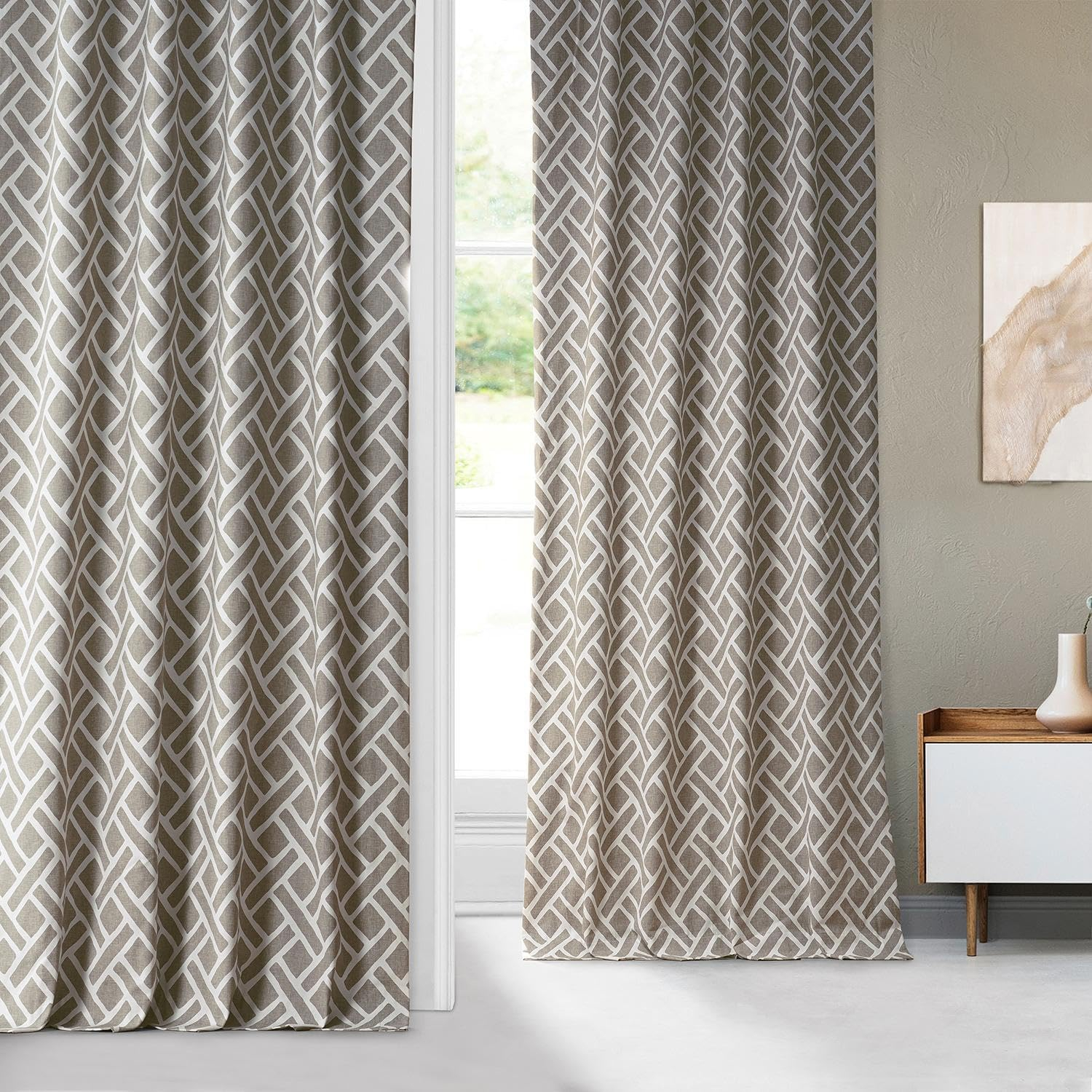 HPD Half Price Drapes Modern Geometric Printed Curtains 108 Inches Long Luxury Cotton Curtains (1 Panel) Room Darkening Curtains for Bedroom & Living Room, 50W x 108L, Crosshatch Geometrical Taupe