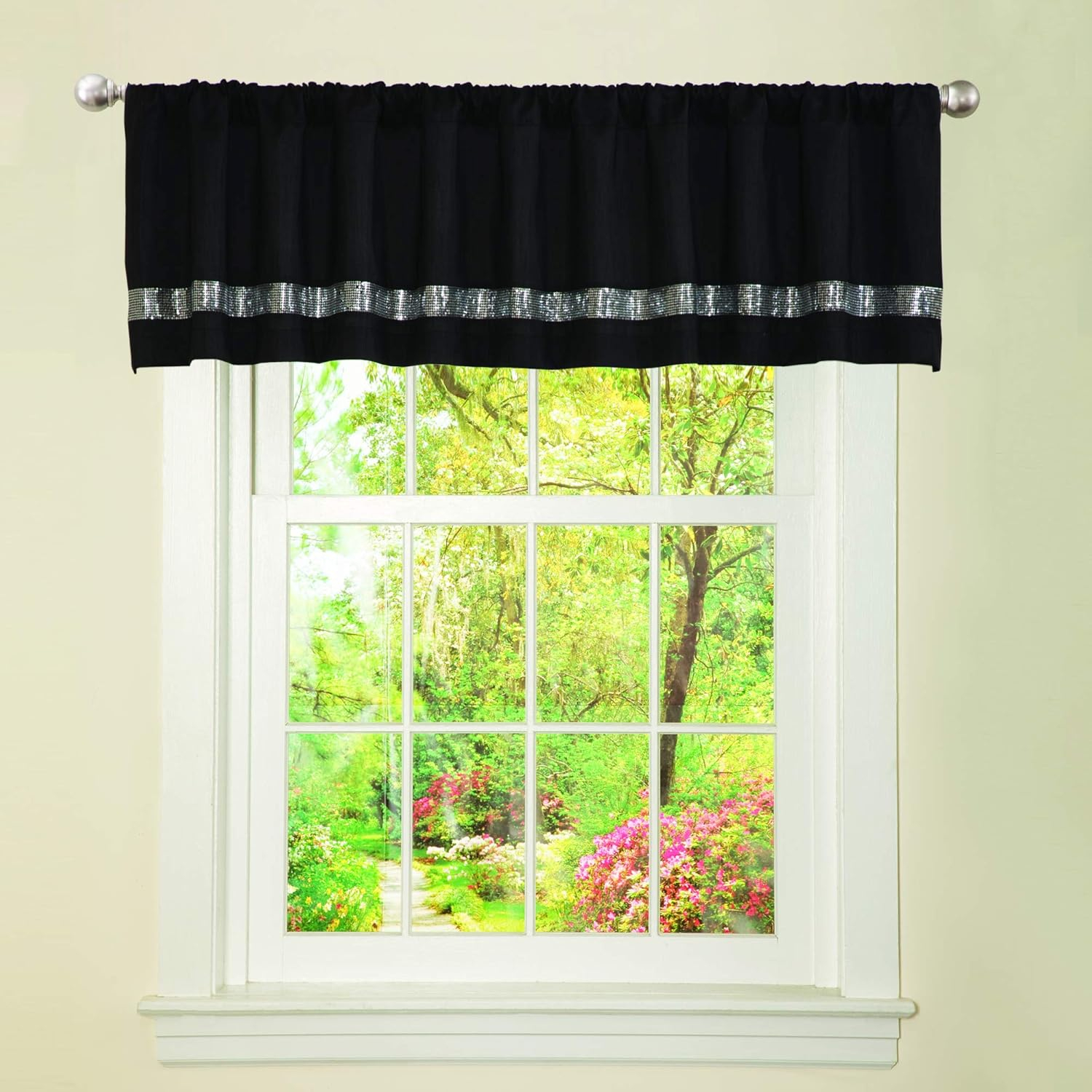 Lush Decor Night Sky Curtain Valance (Single Panel), Black and Gray
