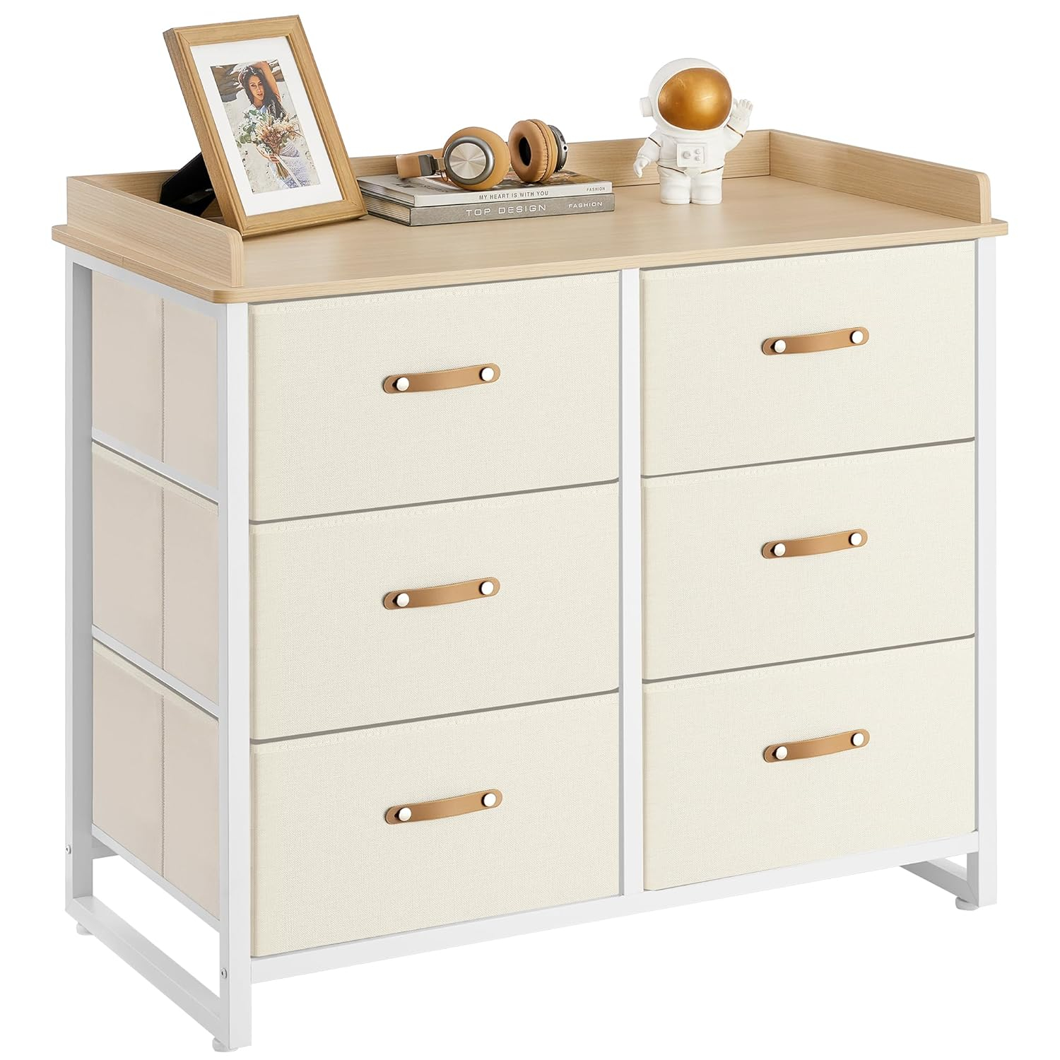 SONGMICS Kids Dresser with 6 Drawers, Boys Girls Dresser, with Water-Resistant Tabletop, Storage Organizer Cabinet, for Bedroom Hallway, Beige UGKR101K01