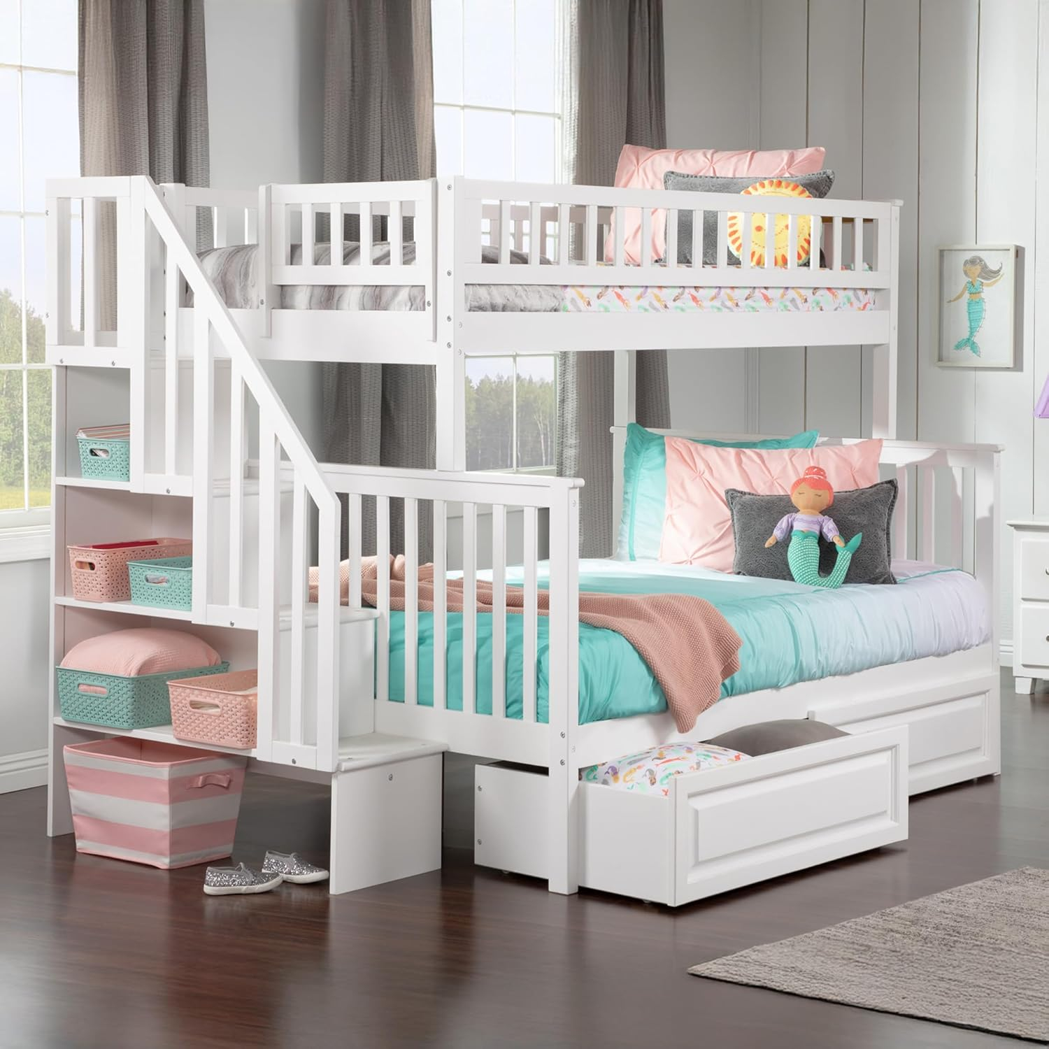 Woodland Staircase Bunk Bed Twin over Twin in Multiple Colors and Configurations