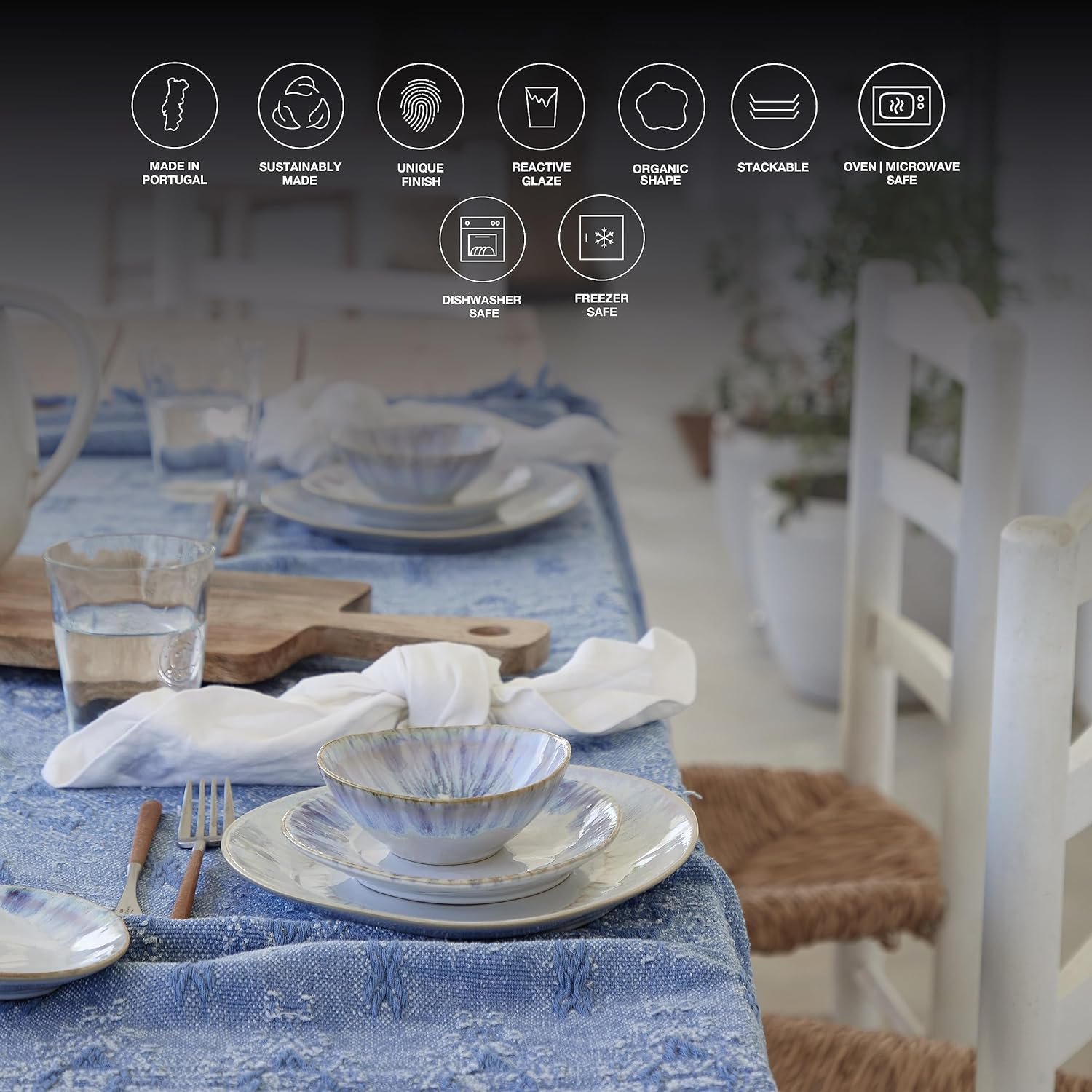 Costa Nova Ceramic Stoneware Soup & Pasta Bowl - Brisa Collection, Ria Blue | Microwave & Dishwasher Safe Dinnerware | Food Safe Glazing | Restaurant Quality Tableware