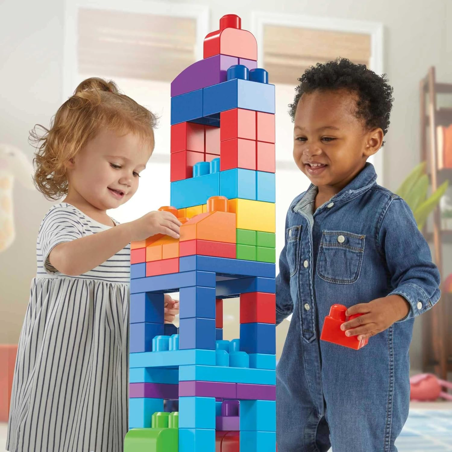MEGA BLOKS Fisher-Price Toy Blocks Blue Big Building Bag with Storage (80 Pieces) for Toddler