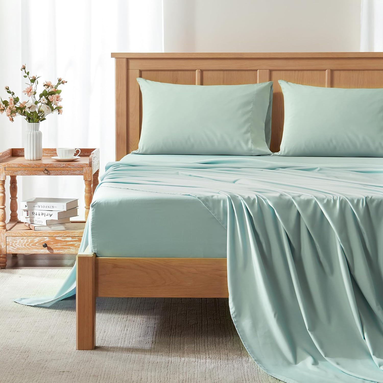 Comfort Spaces Microfiber Coolmax Solid Sheet Set, Queen, Aqua
