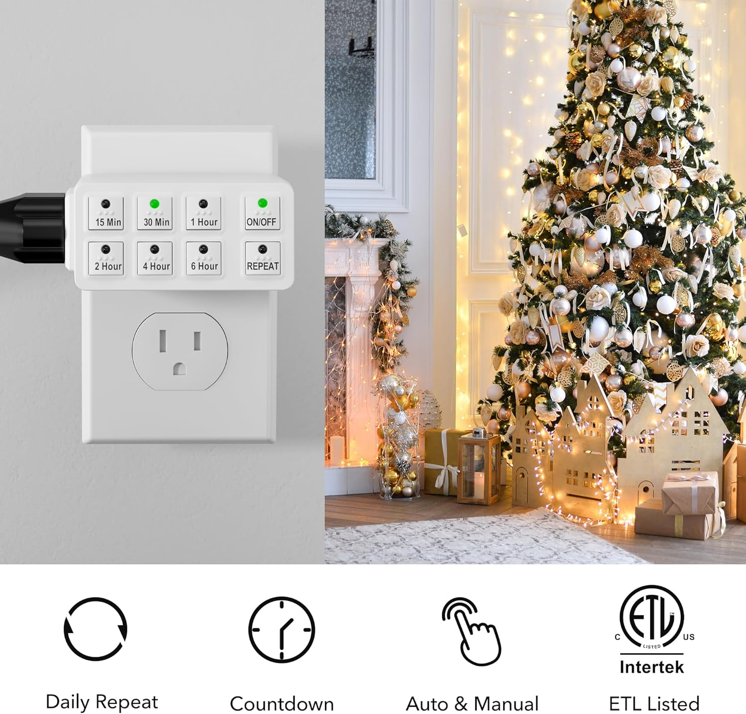 BN-LINK 2 Pack Indoor Countdown Timer with Repeat Function, Heavy Duty Accurate Compact Size for Charger Vacation Security, 3-Prong Grounded Outlet, 15A/1875W ½ HP ETL Listed