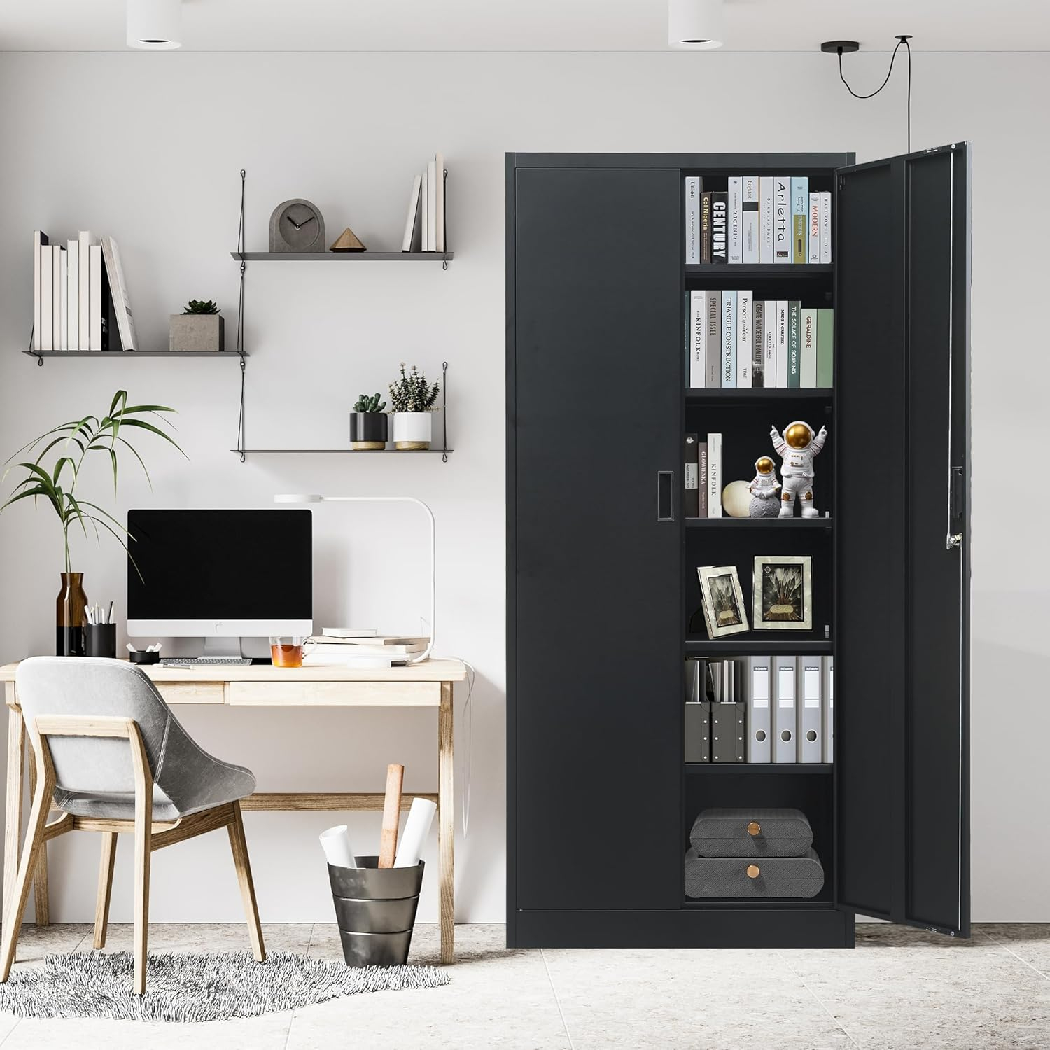 Metal Storage Cabinet, Locking Cabinet with 5 Adjustable Shelves for Garage, Office, Home, Classroom- Black