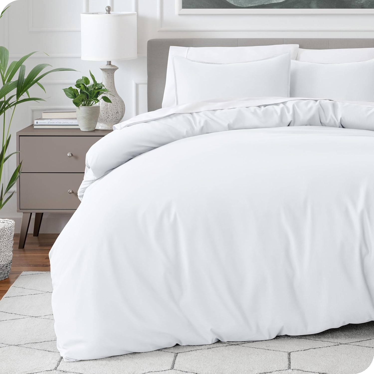 Bare Home Luxury 3 Piece Duvet Cover and Sham Set - Premium 1800 Ultra-Soft Brushed Microfiber - Hypoallergenic, Easy Care, Wrinkle Resistant (Queen, Winter White)