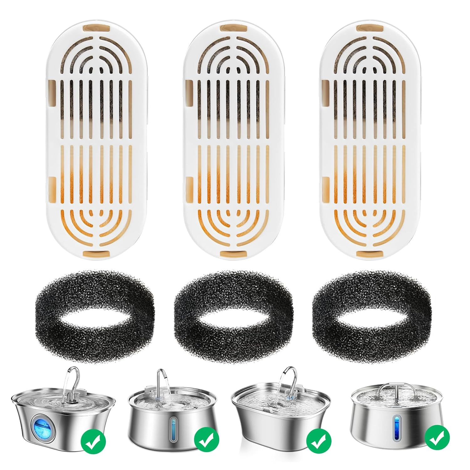 HICC PULE 108oz/3.2L Stainless Steel Cat Water Fountain - Ultra-Quiet Dog Water Dispenser with 3 Packs Filters & 3 Sponges Foam Filters