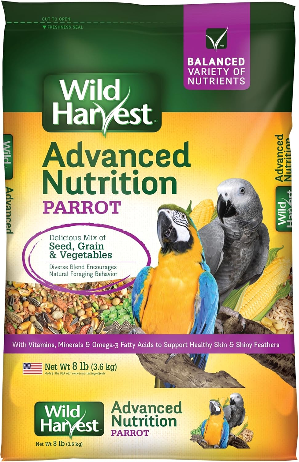 Wild Harvest Parrot Advanced Nutrition Diet Dry Bird Food, 8 lbs