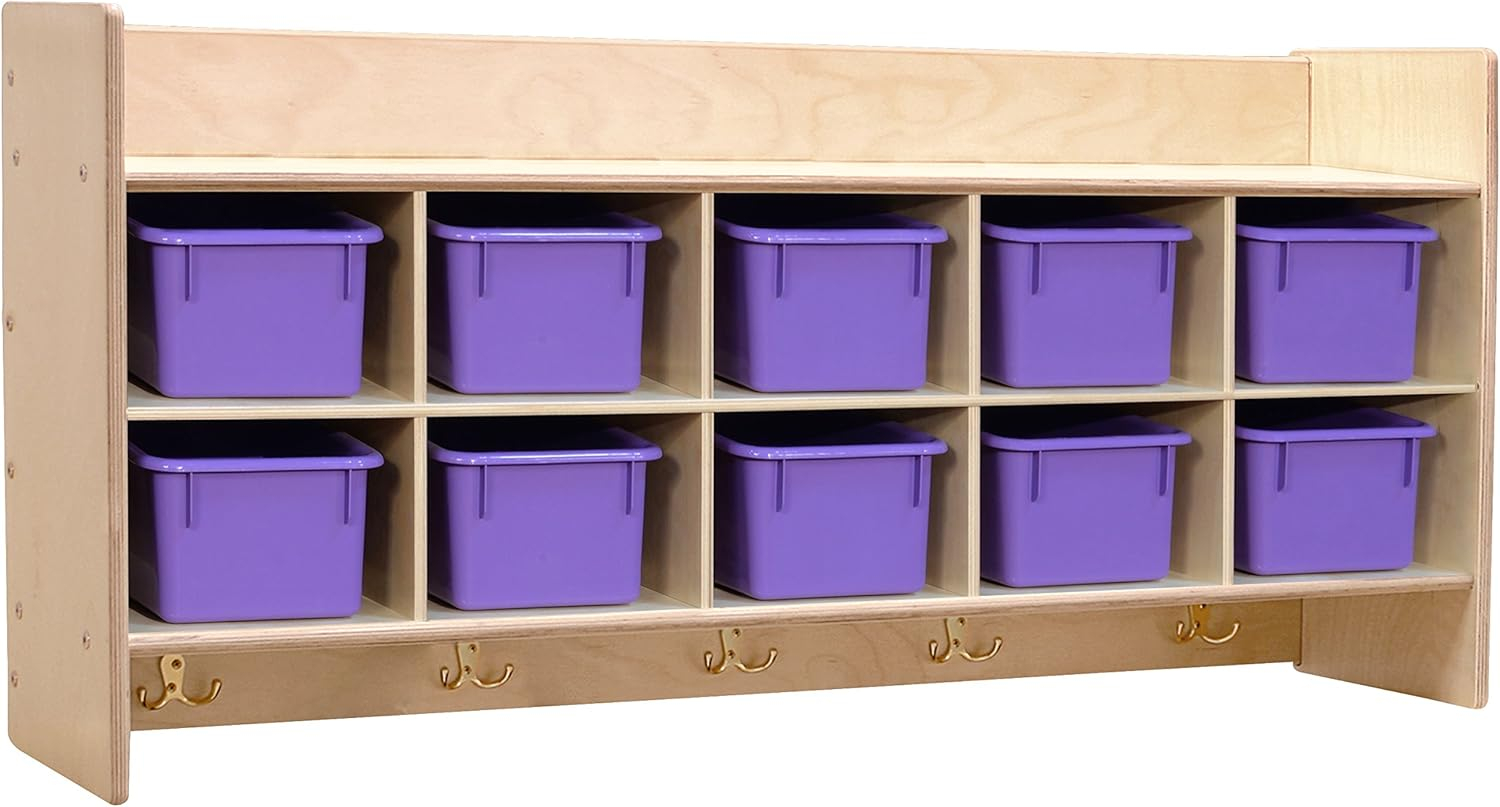 Wood Designs Contender (10) Cubbie Wall Hanging Storage with Hooks