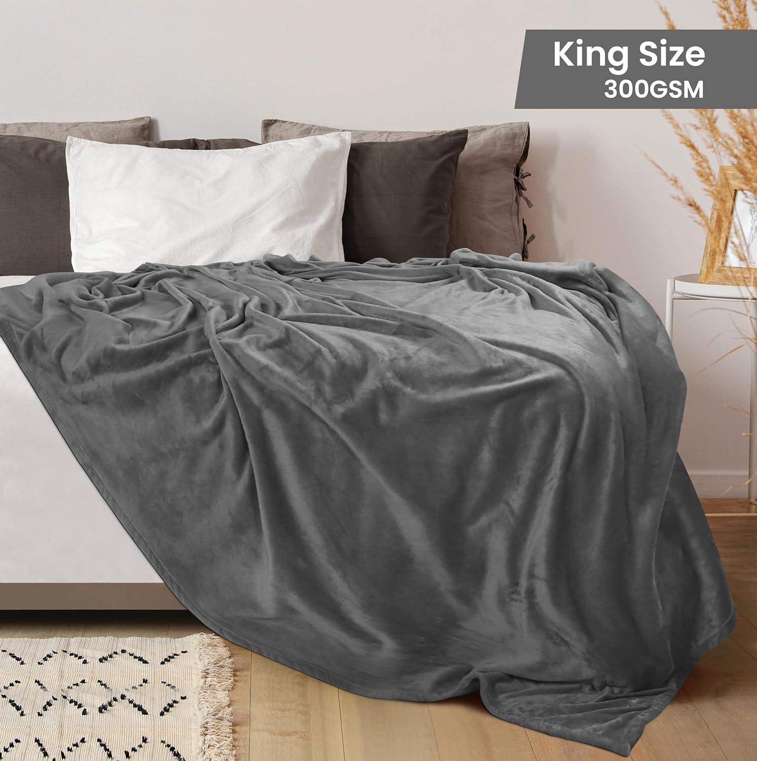 Utopia Bedding Fleece Blanket King Size Grey 300GSM Luxury Anti-Static Fuzzy Soft Microfiber Bed Blanket (90x102 Inch)