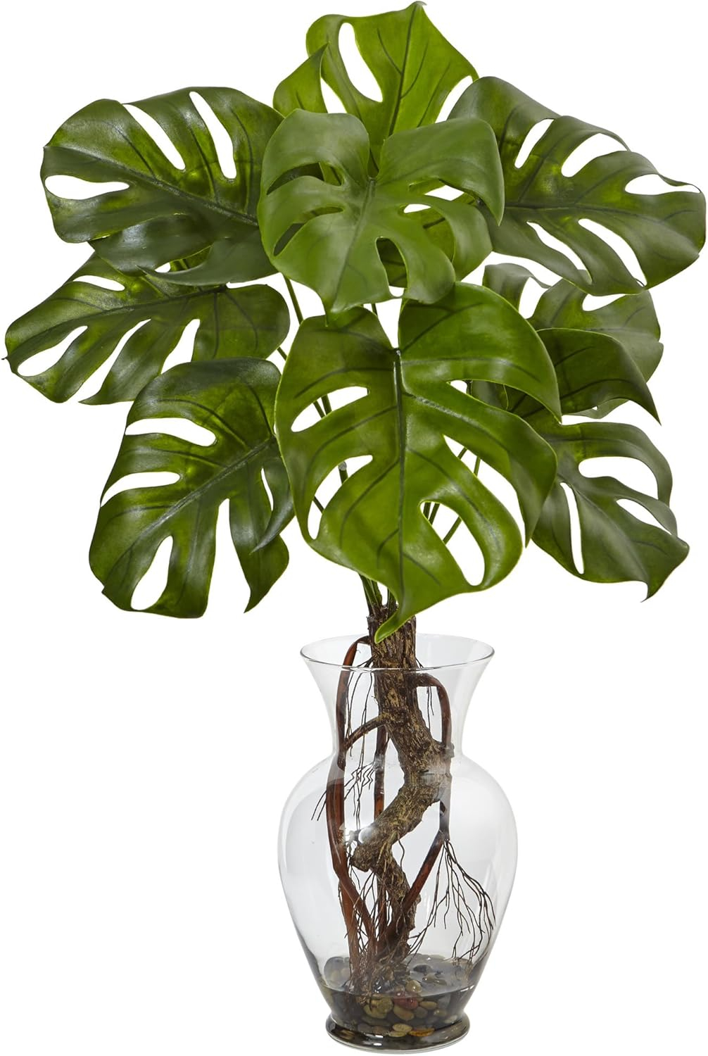 Nearly Natural 26-in Monstera Plant in Rocks with Glass Vase