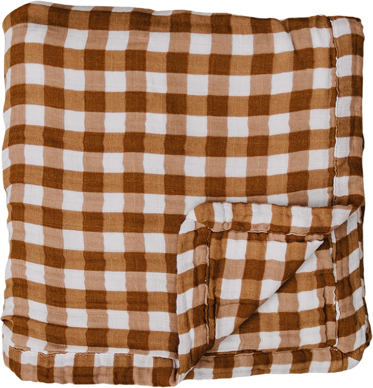 Brown and White Gingham Cotton Muslin Toddler Quilt